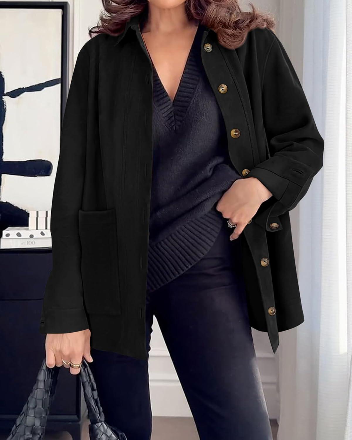 imageBTFBM Faux Suede Jacket Women Fall Fashion 2025 Leather Jackets Long Sleeve Button Down Winter Coats Shackets OuterwearBlack
