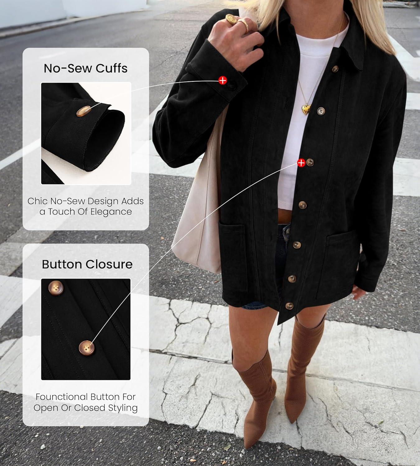 imageBTFBM Faux Suede Jacket Women Fall Fashion 2025 Leather Jackets Long Sleeve Button Down Winter Coats Shackets OuterwearBlack