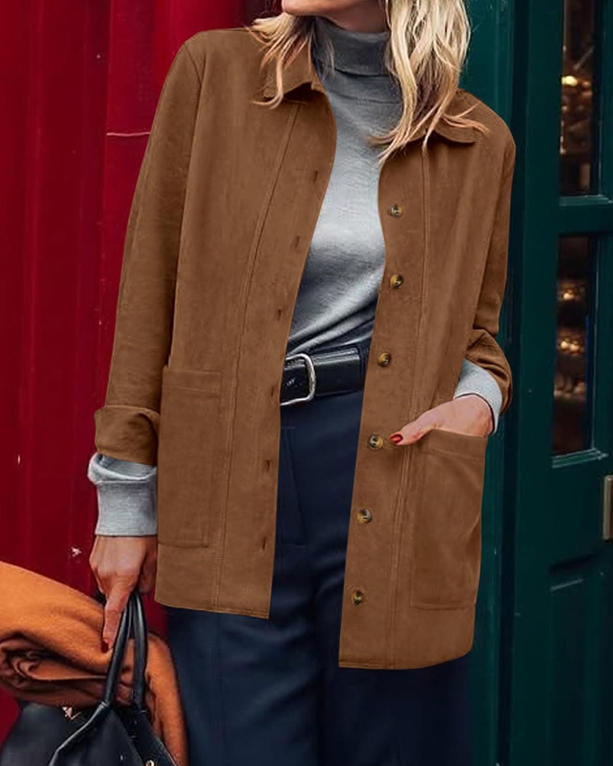 imageBTFBM Faux Suede Jacket Women Fall Fashion 2025 Leather Jackets Long Sleeve Button Down Winter Coats Shackets OuterwearCamel