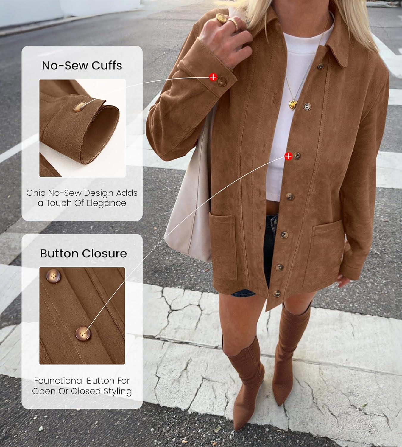 imageBTFBM Faux Suede Jacket Women Fall Fashion 2025 Leather Jackets Long Sleeve Button Down Winter Coats Shackets OuterwearCamel