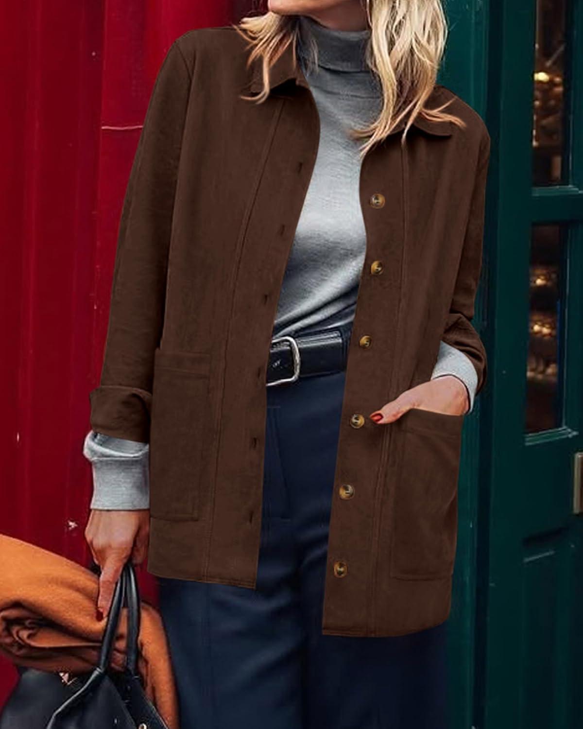 imageBTFBM Faux Suede Jacket Women Fall Fashion 2025 Leather Jackets Long Sleeve Button Down Winter Coats Shackets OuterwearCoffee
