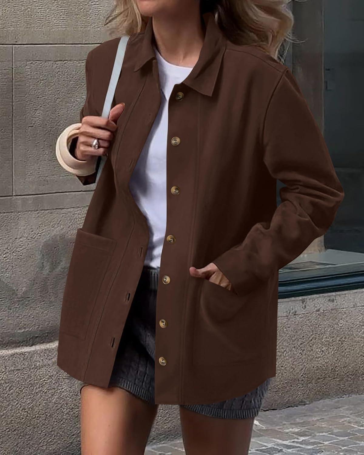 imageBTFBM Faux Suede Jacket Women Fall Fashion 2025 Leather Jackets Long Sleeve Button Down Winter Coats Shackets OuterwearCoffee