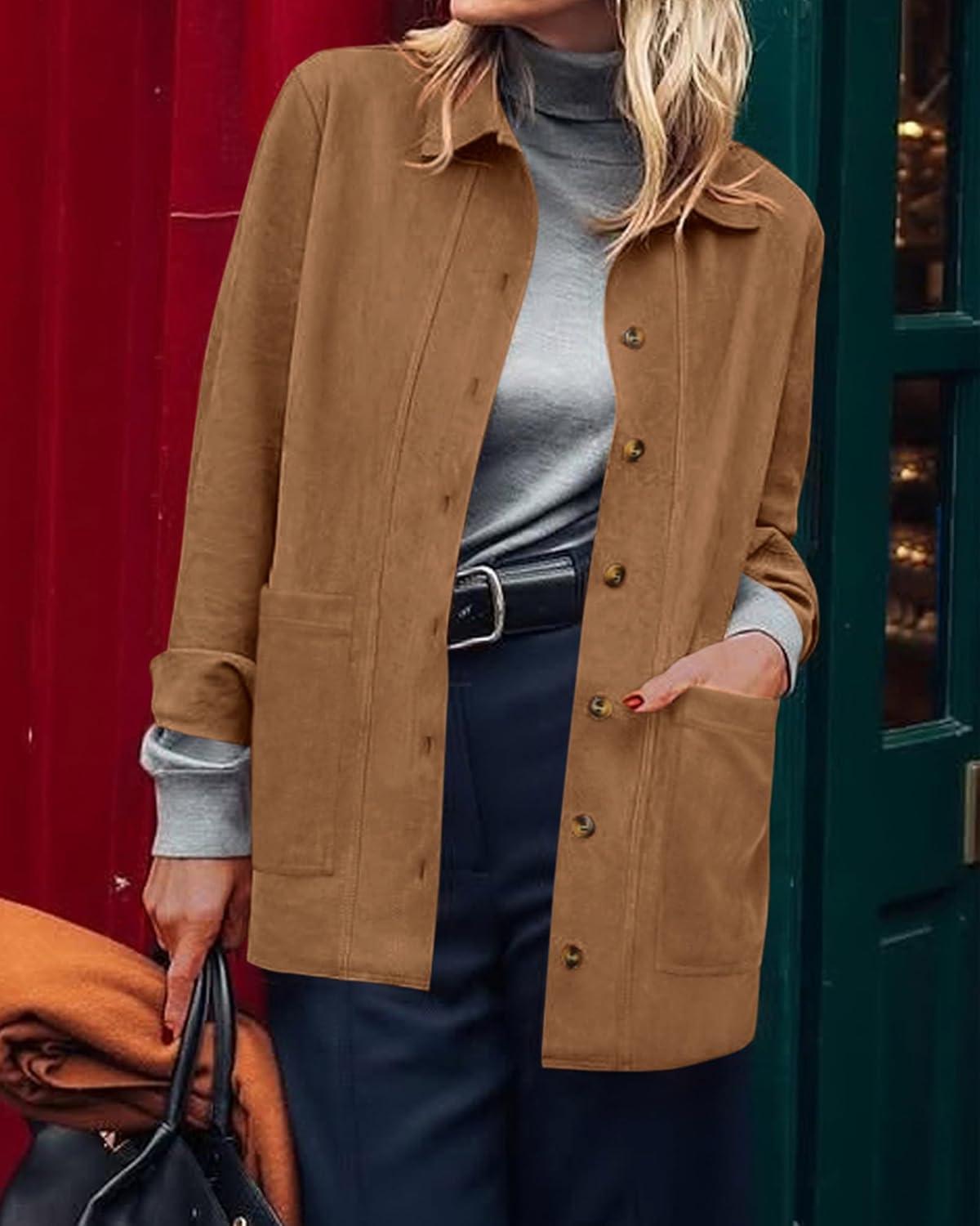 imageBTFBM Faux Suede Jacket Women Fall Fashion 2025 Leather Jackets Long Sleeve Button Down Winter Coats Shackets OuterwearKhaki