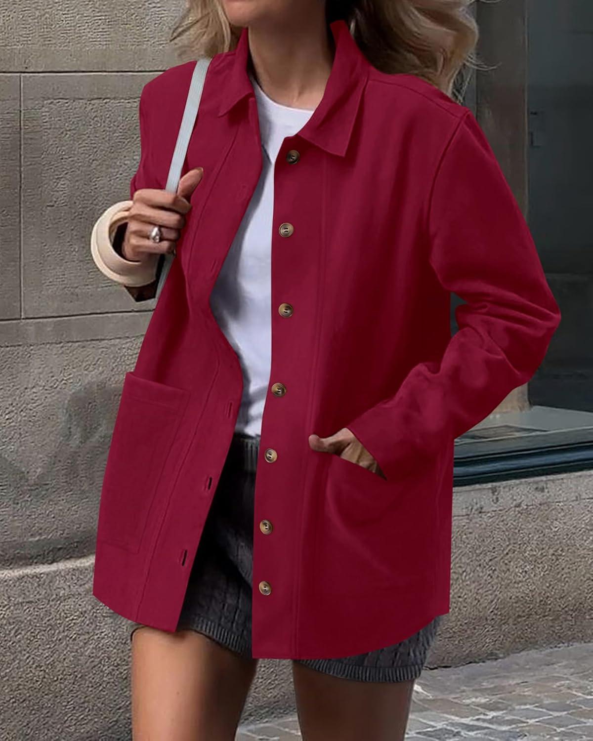 imageBTFBM Faux Suede Jacket Women Fall Fashion 2025 Leather Jackets Long Sleeve Button Down Winter Coats Shackets OuterwearRed
