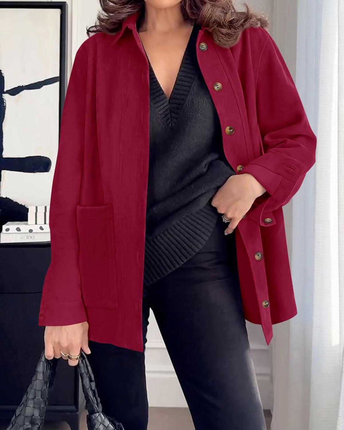 imageBTFBM Faux Suede Jacket Women Fall Fashion 2025 Leather Jackets Long Sleeve Button Down Winter Coats Shackets OuterwearRed