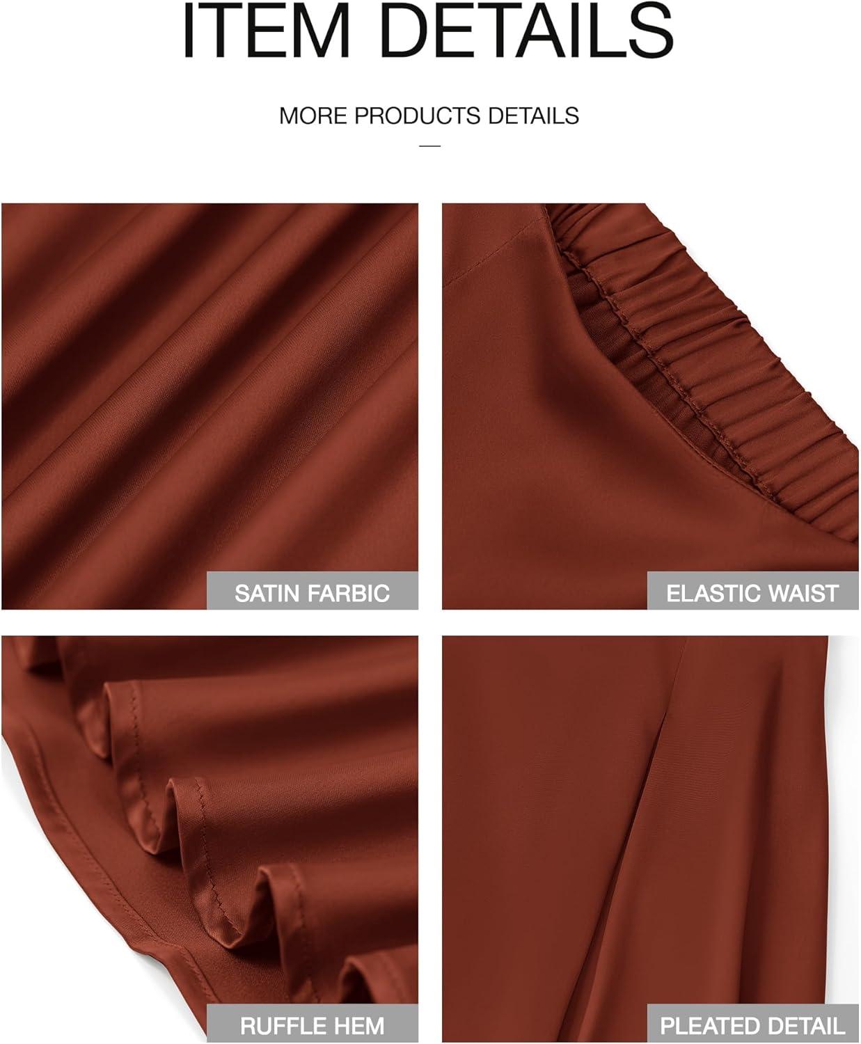 imageBTFBM High Waisted Skirts for Women Fall Clothes 2025 Elegant Satin Flowy ALine Cocktail Formal Night Out Maxi SkirtBrown