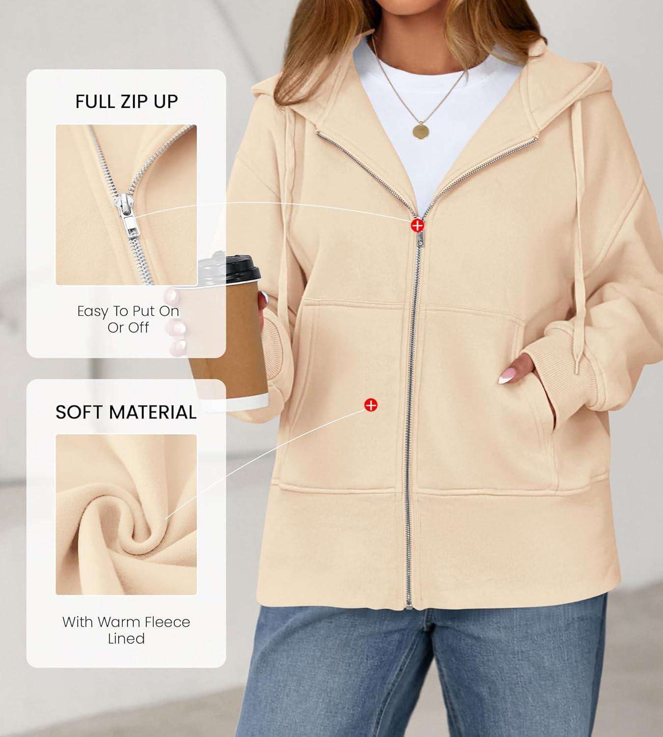 imageBTFBM Hoodies for Women Zip Up jacket Drawstring Fall Fashion 2025 Trendy Long Sleeve Sweatshirt Winter Clothing OutfitsBeige