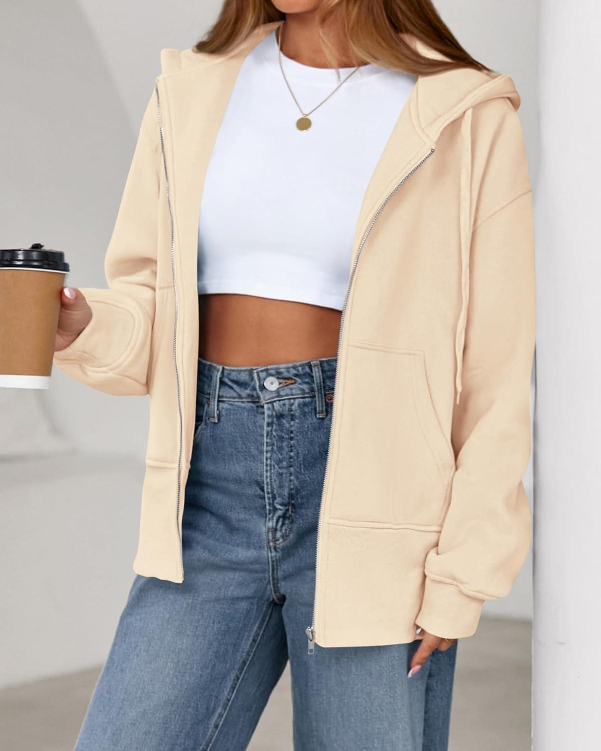 imageBTFBM Hoodies for Women Zip Up jacket Drawstring Fall Fashion 2025 Trendy Long Sleeve Sweatshirt Winter Clothing OutfitsBeige