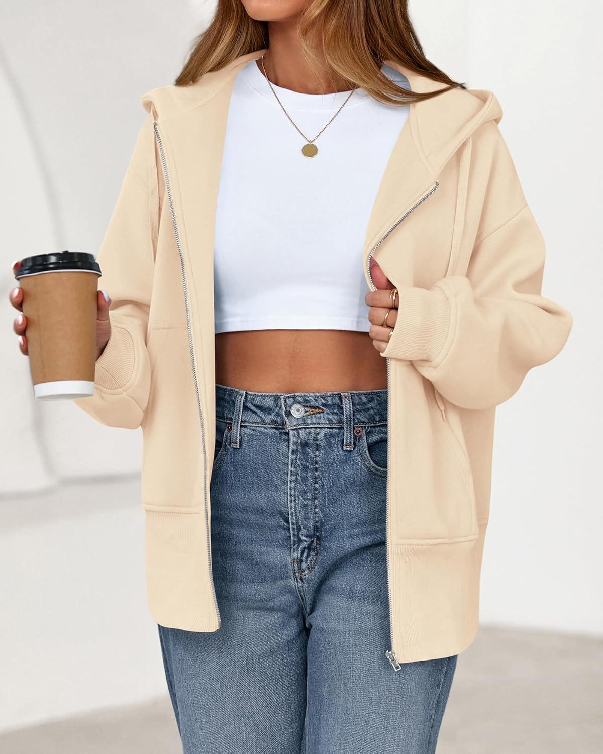 imageBTFBM Hoodies for Women Zip Up jacket Drawstring Fall Fashion 2025 Trendy Long Sleeve Sweatshirt Winter Clothing OutfitsBeige