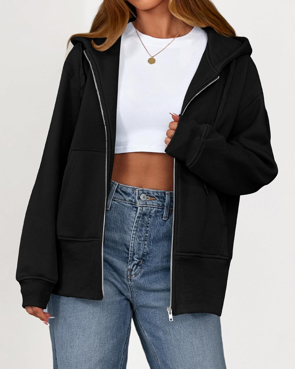 imageBTFBM Hoodies for Women Zip Up jacket Drawstring Fall Fashion 2025 Trendy Long Sleeve Sweatshirt Winter Clothing OutfitsBlack