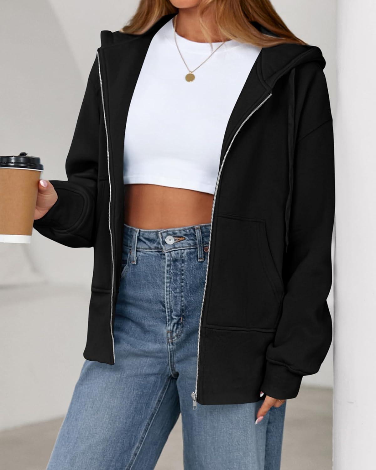 imageBTFBM Hoodies for Women Zip Up jacket Drawstring Fall Fashion 2025 Trendy Long Sleeve Sweatshirt Winter Clothing OutfitsBlack
