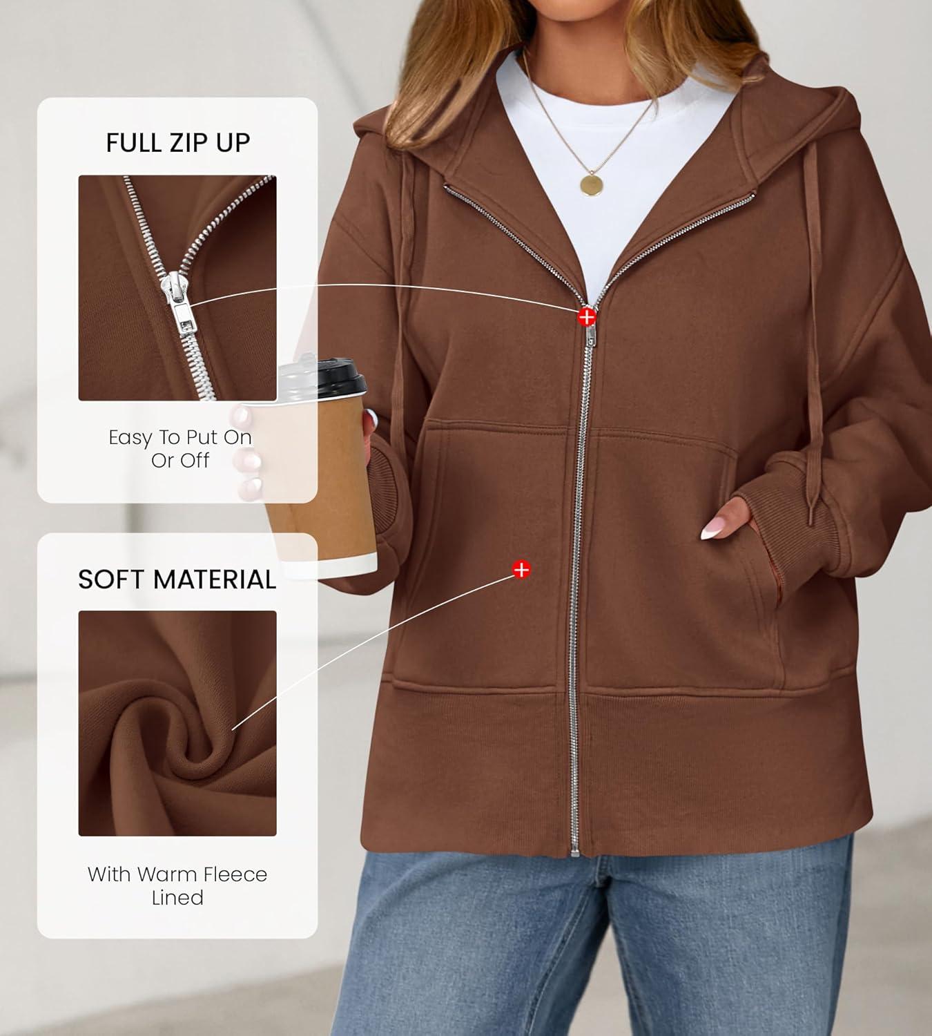 imageBTFBM Hoodies for Women Zip Up jacket Drawstring Fall Fashion 2025 Trendy Long Sleeve Sweatshirt Winter Clothing OutfitsBrown