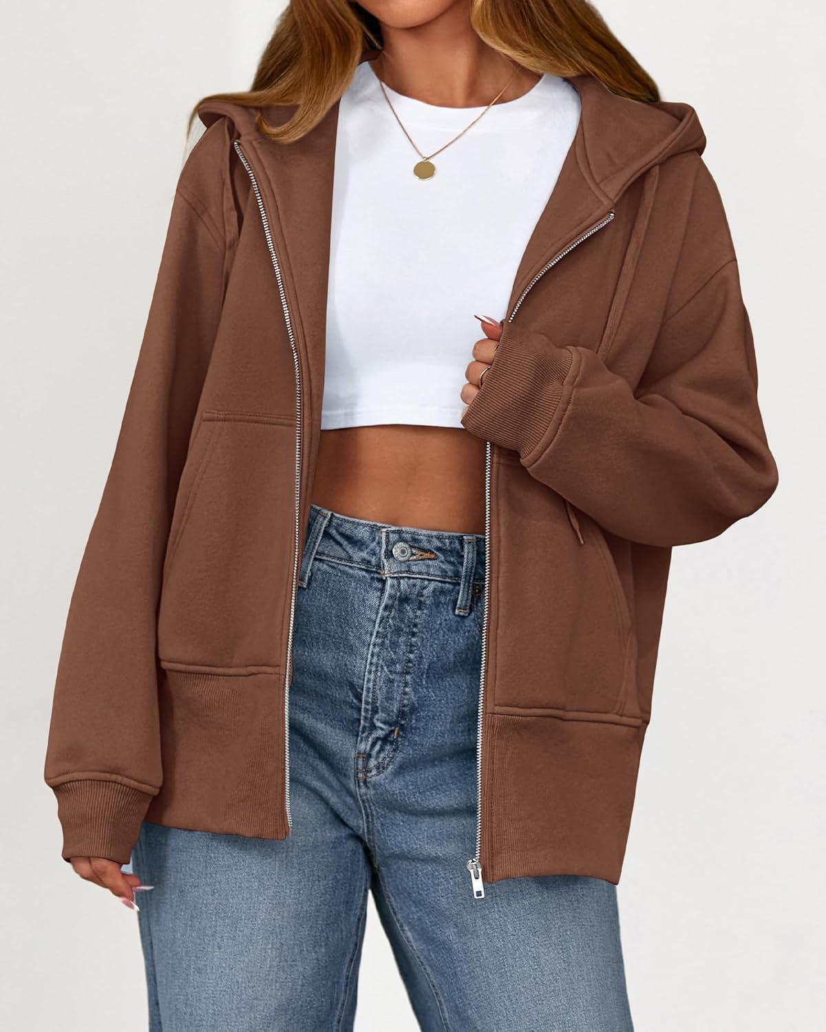 imageBTFBM Hoodies for Women Zip Up jacket Drawstring Fall Fashion 2025 Trendy Long Sleeve Sweatshirt Winter Clothing OutfitsBrown