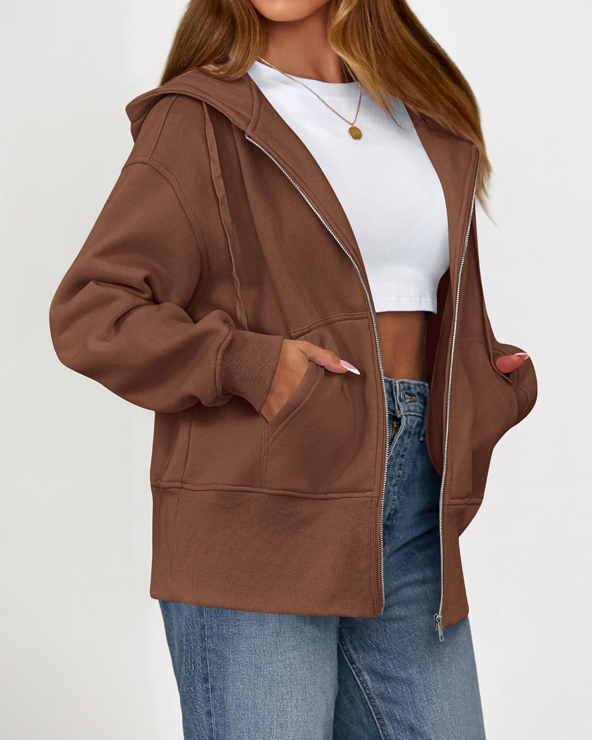 imageBTFBM Hoodies for Women Zip Up jacket Drawstring Fall Fashion 2025 Trendy Long Sleeve Sweatshirt Winter Clothing OutfitsBrown