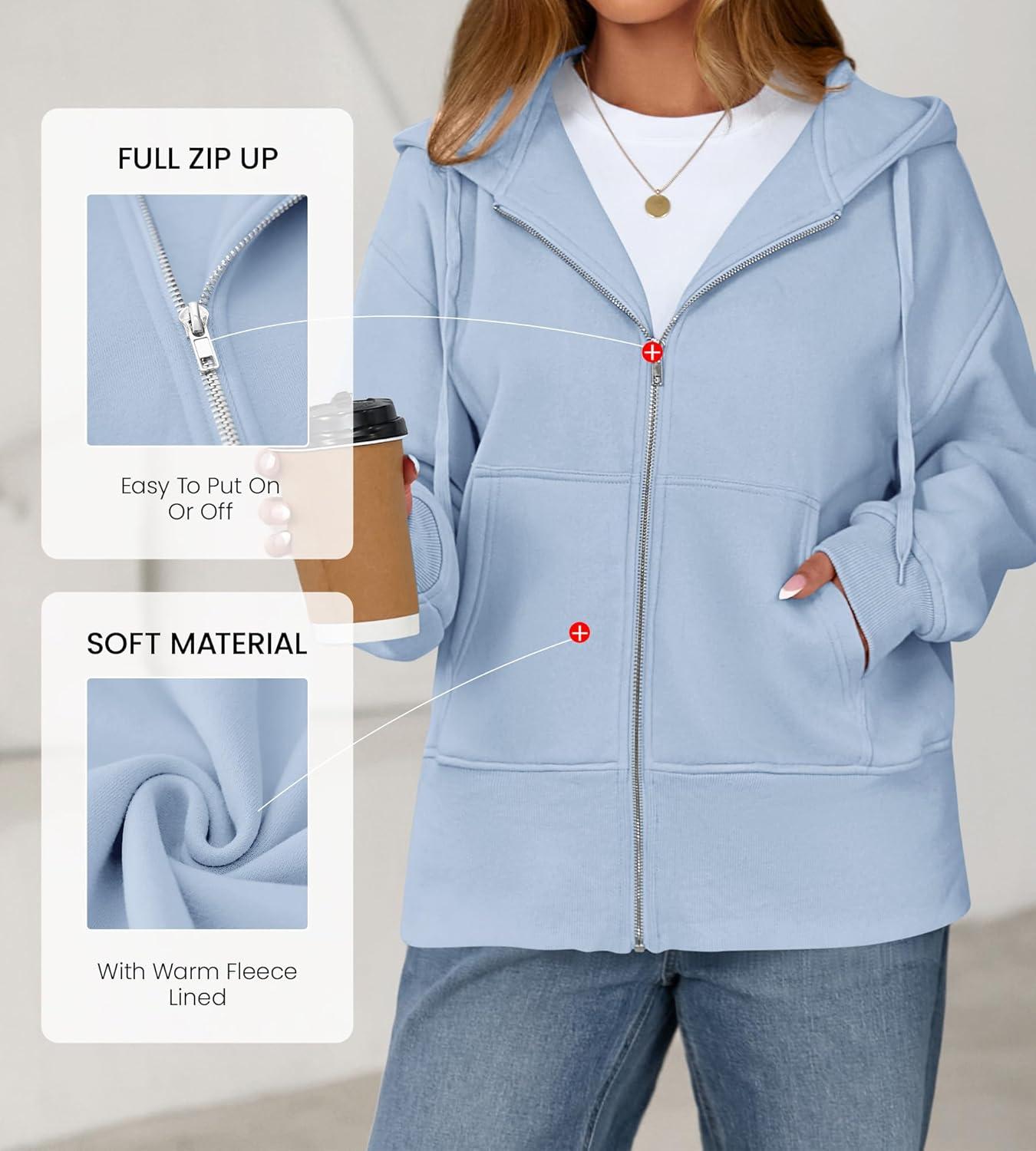 imageBTFBM Hoodies for Women Zip Up jacket Drawstring Fall Fashion 2025 Trendy Long Sleeve Sweatshirt Winter Clothing OutfitsLight Blue