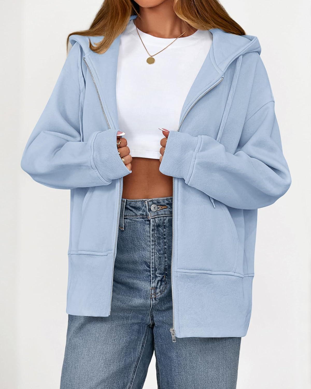 imageBTFBM Hoodies for Women Zip Up jacket Drawstring Fall Fashion 2025 Trendy Long Sleeve Sweatshirt Winter Clothing OutfitsLight Blue