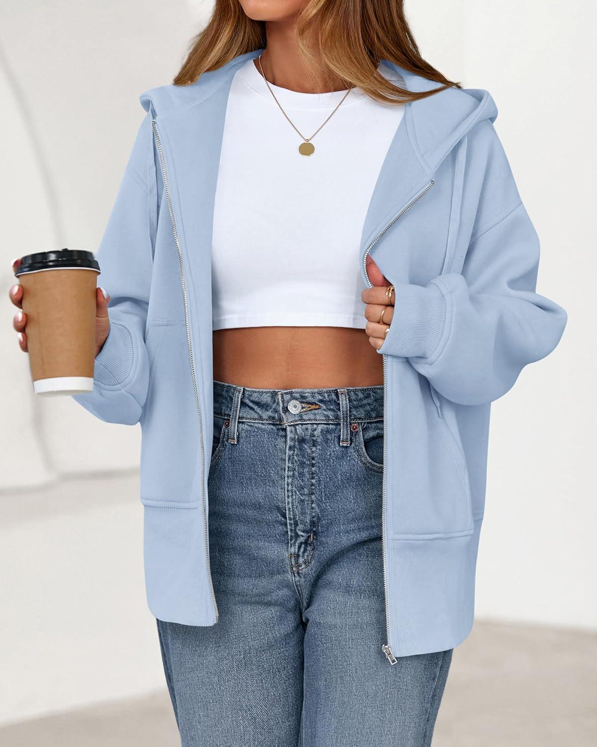 imageBTFBM Hoodies for Women Zip Up jacket Drawstring Fall Fashion 2025 Trendy Long Sleeve Sweatshirt Winter Clothing OutfitsLight Blue