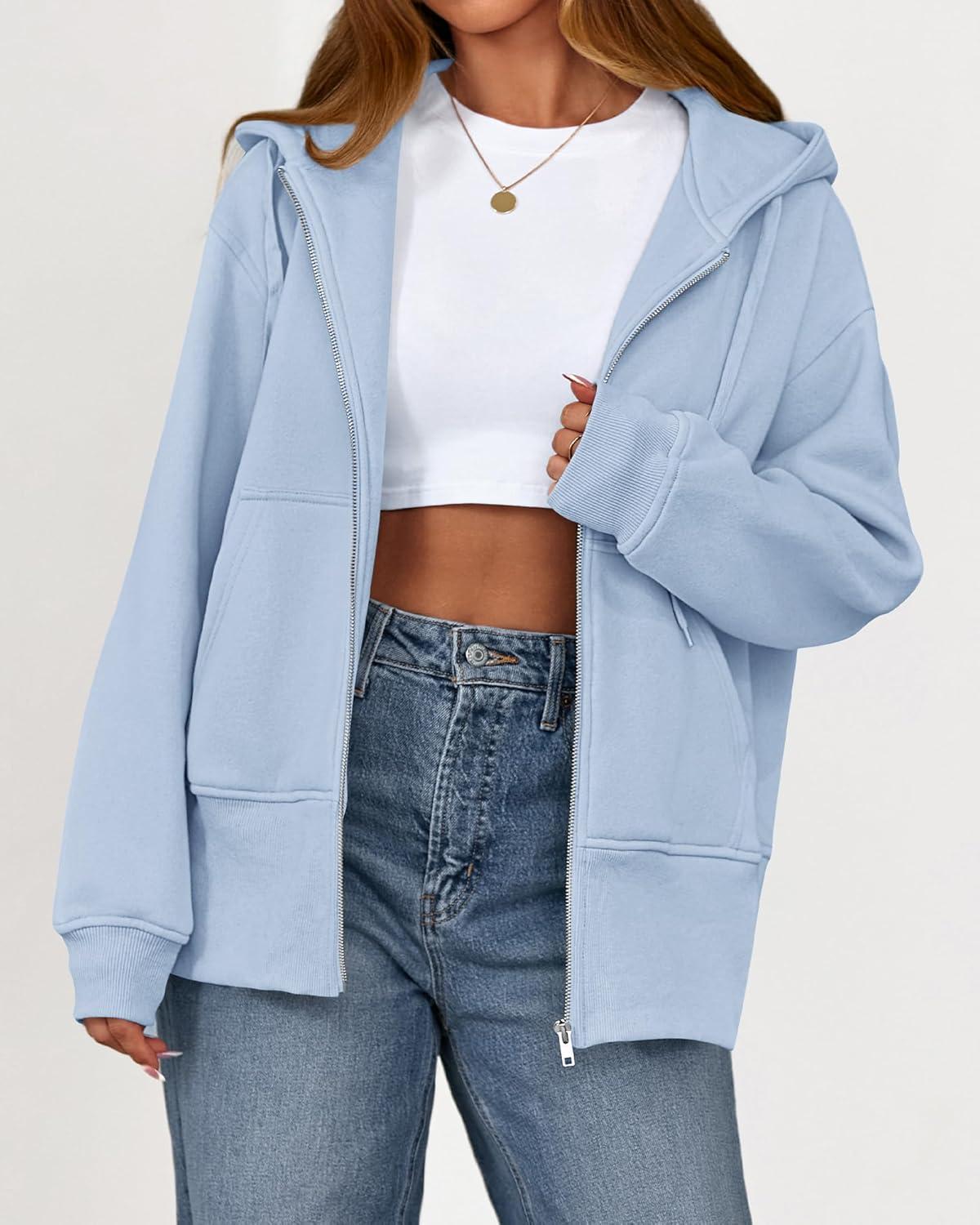 imageBTFBM Hoodies for Women Zip Up jacket Drawstring Fall Fashion 2025 Trendy Long Sleeve Sweatshirt Winter Clothing OutfitsLight Blue