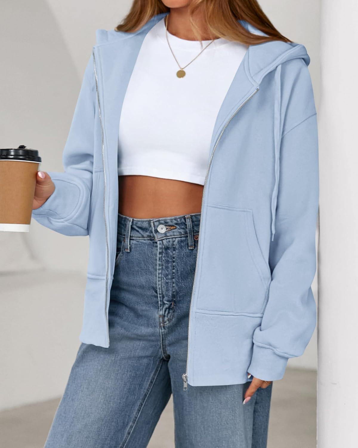 imageBTFBM Hoodies for Women Zip Up jacket Drawstring Fall Fashion 2025 Trendy Long Sleeve Sweatshirt Winter Clothing OutfitsLight Blue