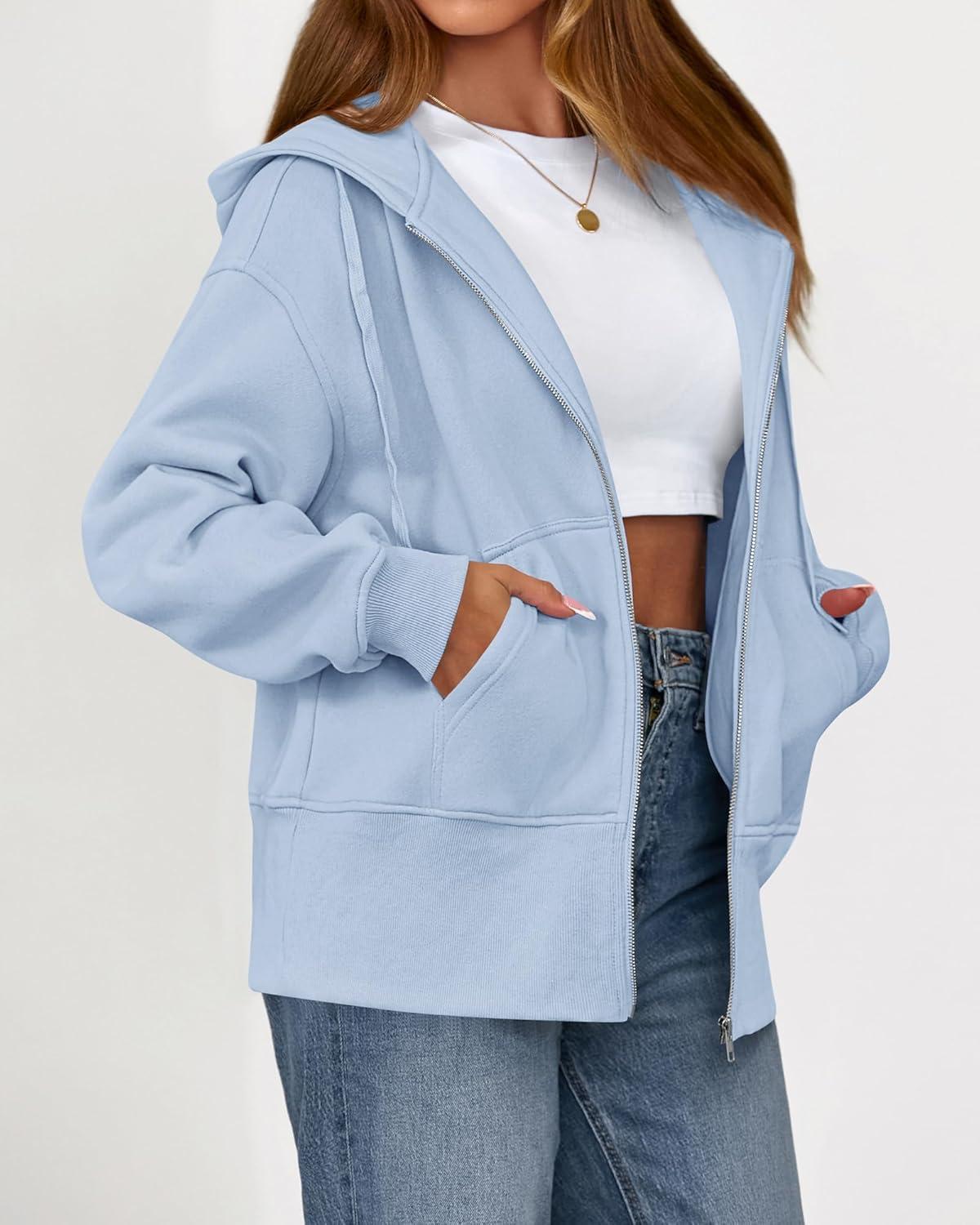 imageBTFBM Hoodies for Women Zip Up jacket Drawstring Fall Fashion 2025 Trendy Long Sleeve Sweatshirt Winter Clothing OutfitsLight Blue