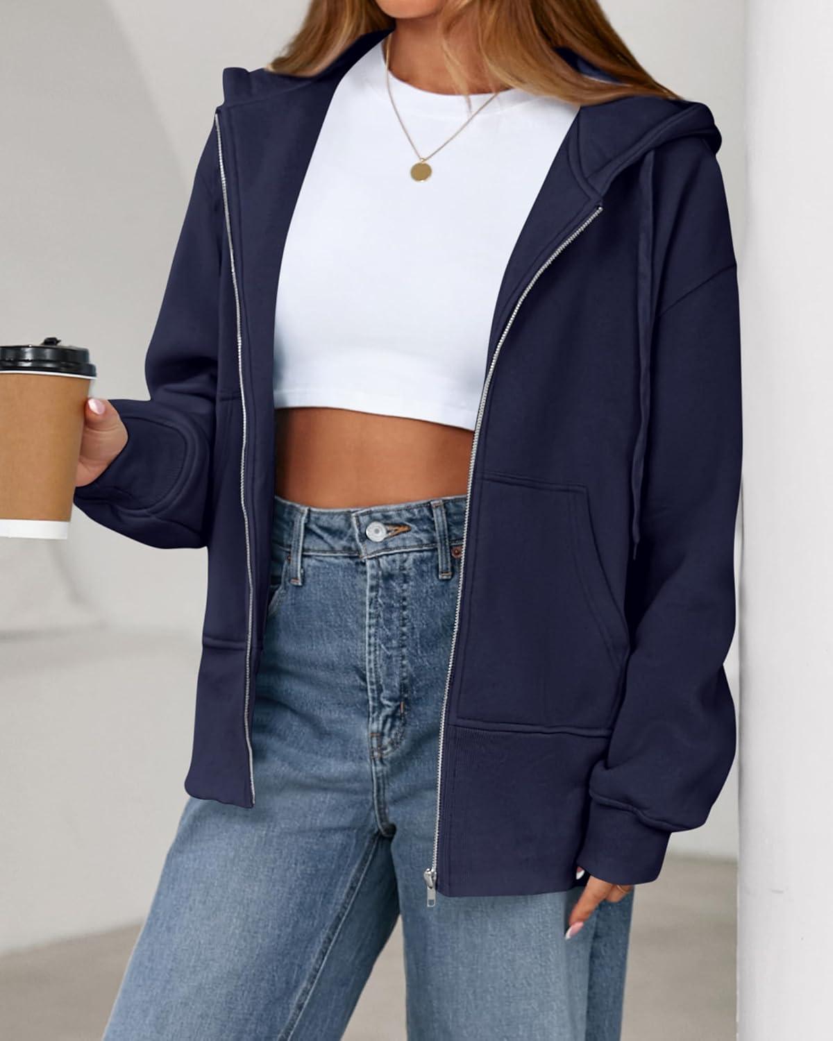 imageBTFBM Hoodies for Women Zip Up jacket Drawstring Fall Fashion 2025 Trendy Long Sleeve Sweatshirt Winter Clothing OutfitsNavy
