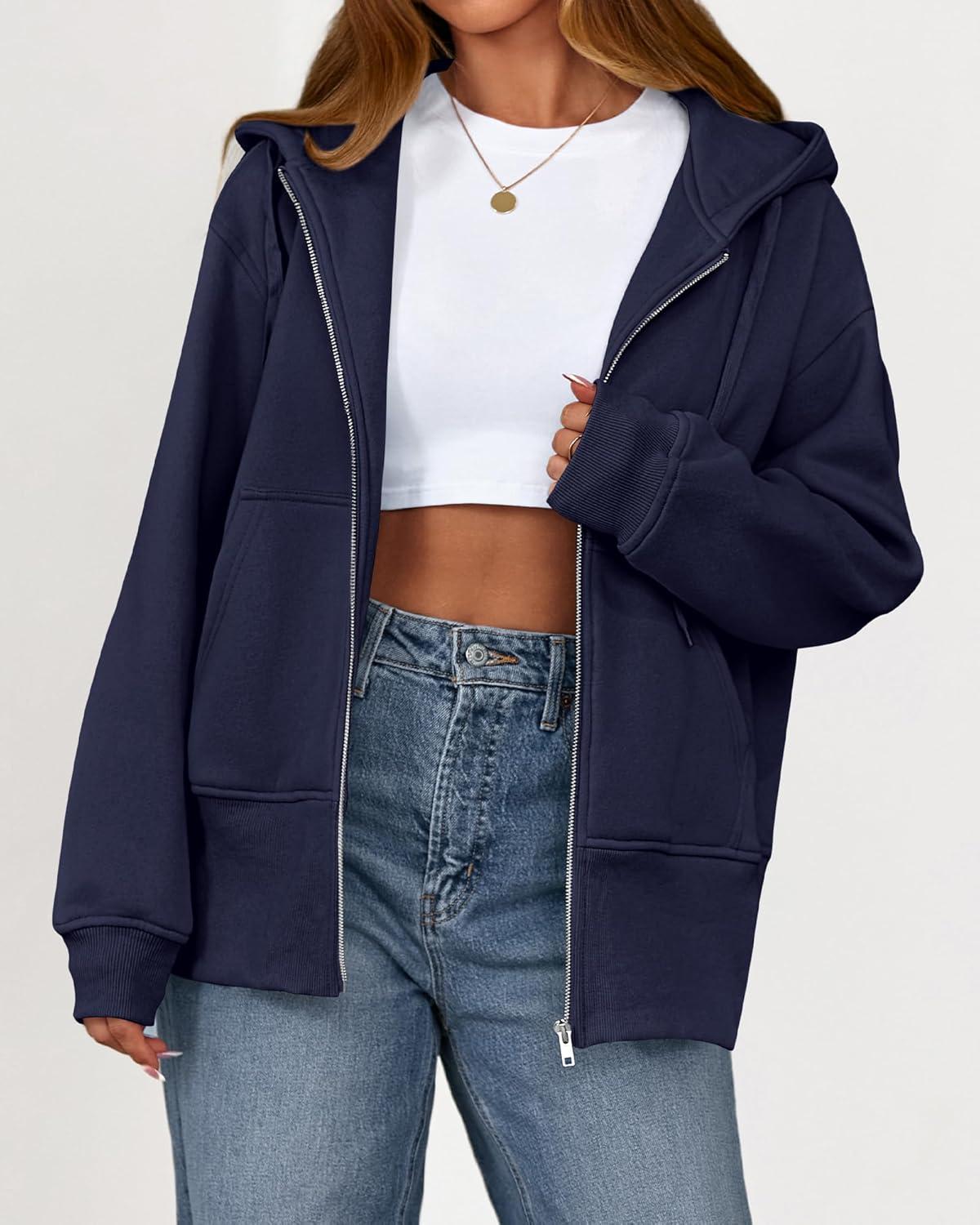 imageBTFBM Hoodies for Women Zip Up jacket Drawstring Fall Fashion 2025 Trendy Long Sleeve Sweatshirt Winter Clothing OutfitsNavy