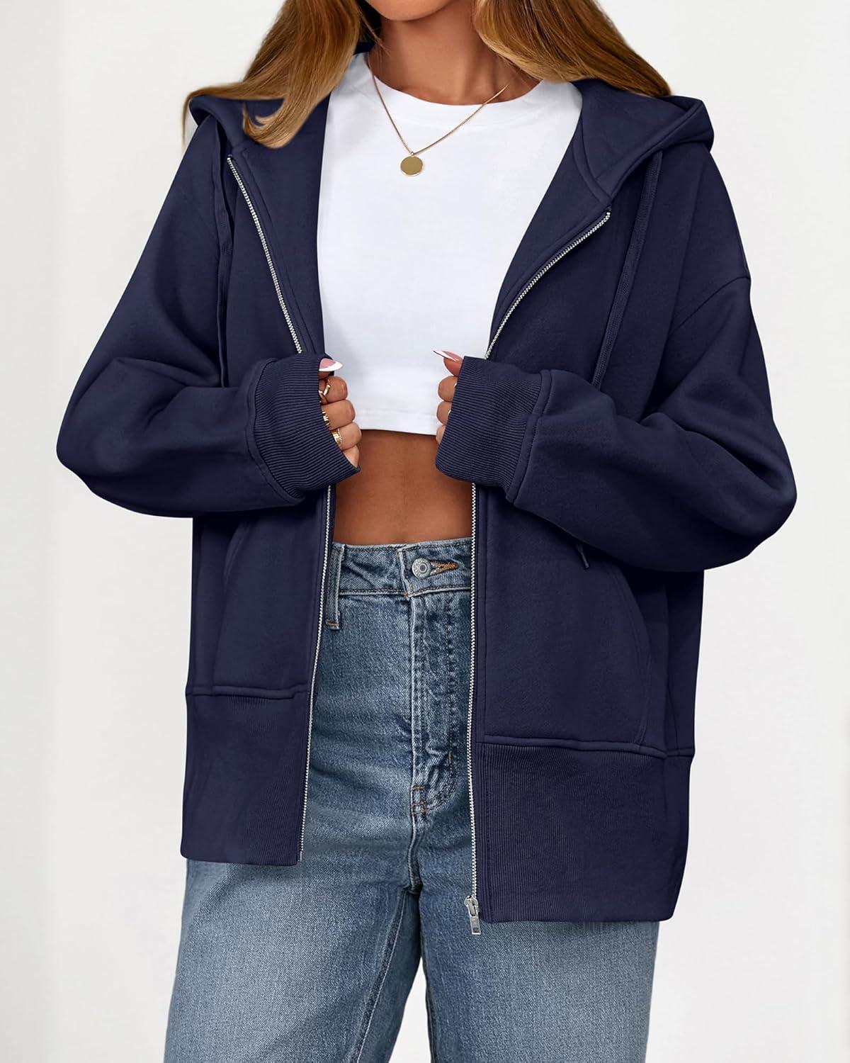 imageBTFBM Hoodies for Women Zip Up jacket Drawstring Fall Fashion 2025 Trendy Long Sleeve Sweatshirt Winter Clothing OutfitsNavy