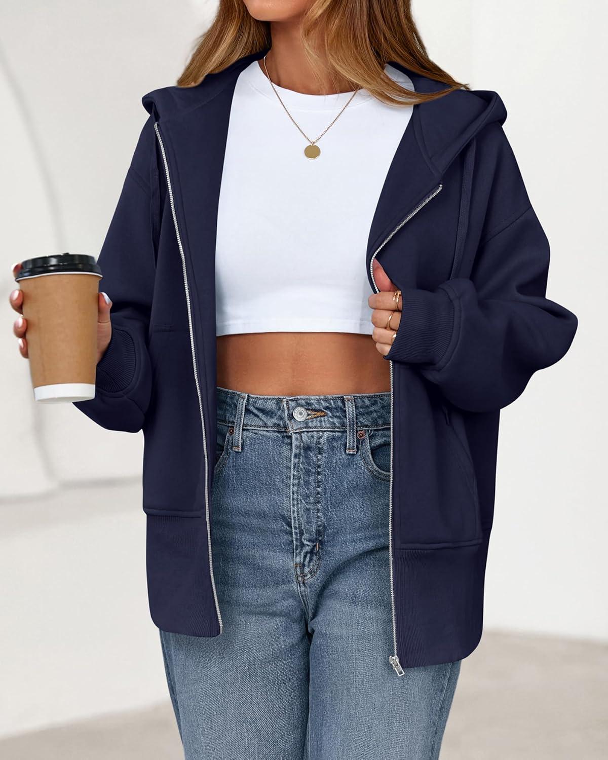 imageBTFBM Hoodies for Women Zip Up jacket Drawstring Fall Fashion 2025 Trendy Long Sleeve Sweatshirt Winter Clothing OutfitsNavy