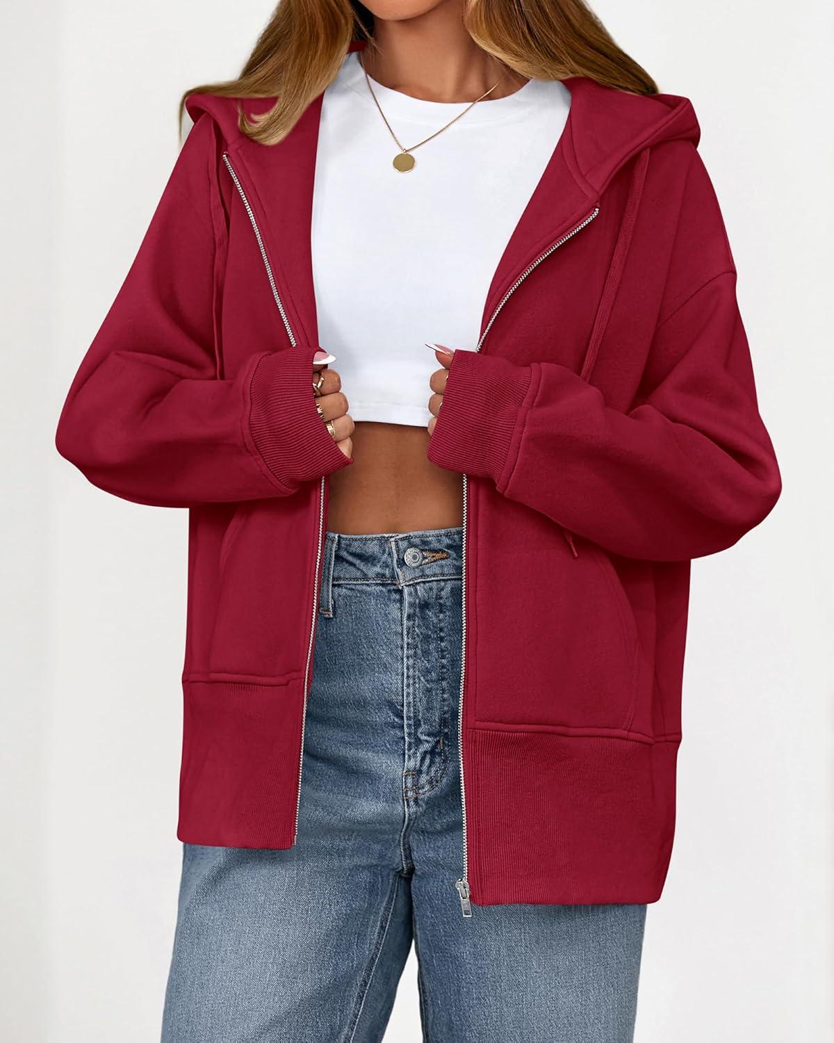 imageBTFBM Hoodies for Women Zip Up jacket Drawstring Fall Fashion 2025 Trendy Long Sleeve Sweatshirt Winter Clothing OutfitsRed