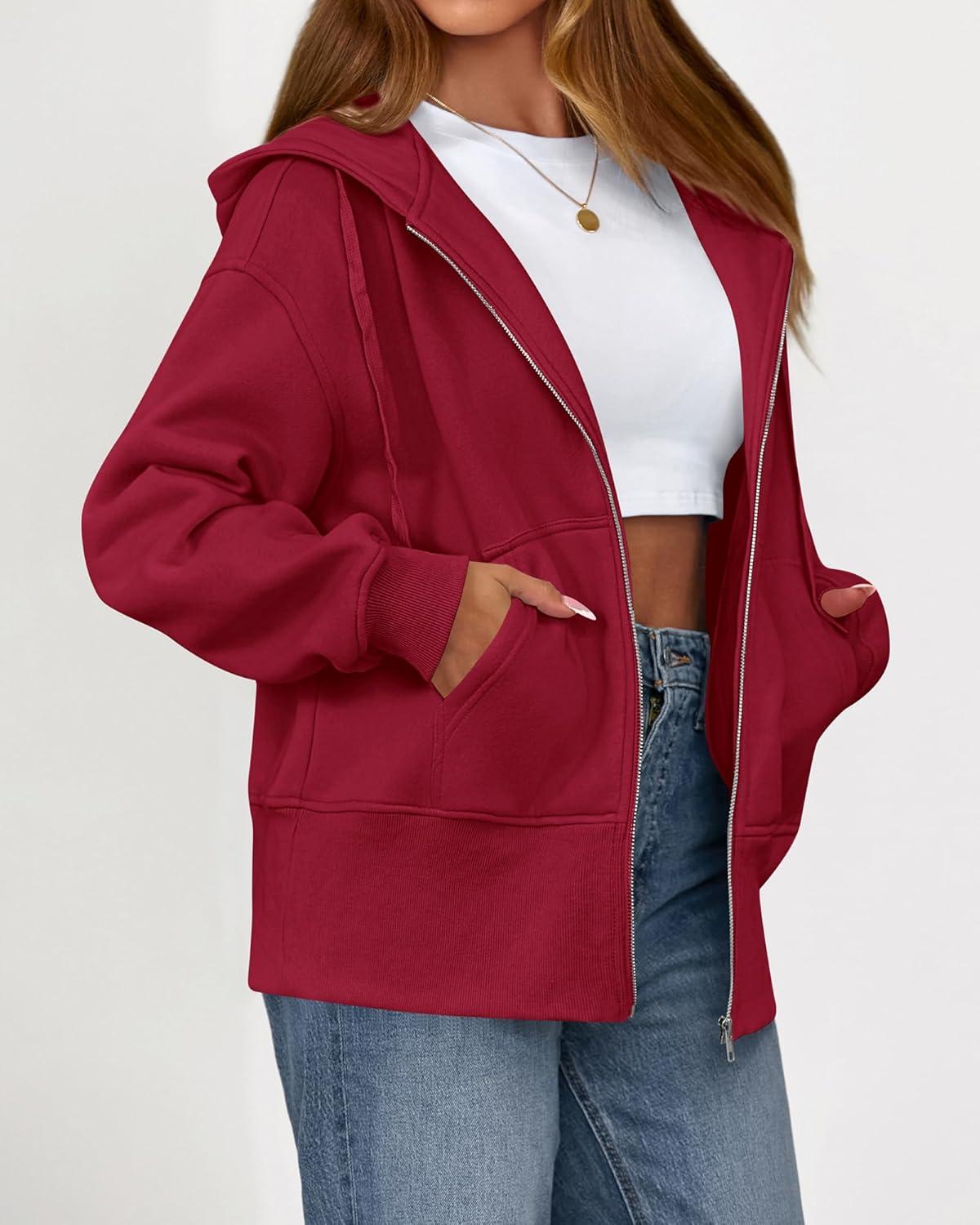 imageBTFBM Hoodies for Women Zip Up jacket Drawstring Fall Fashion 2025 Trendy Long Sleeve Sweatshirt Winter Clothing OutfitsRed