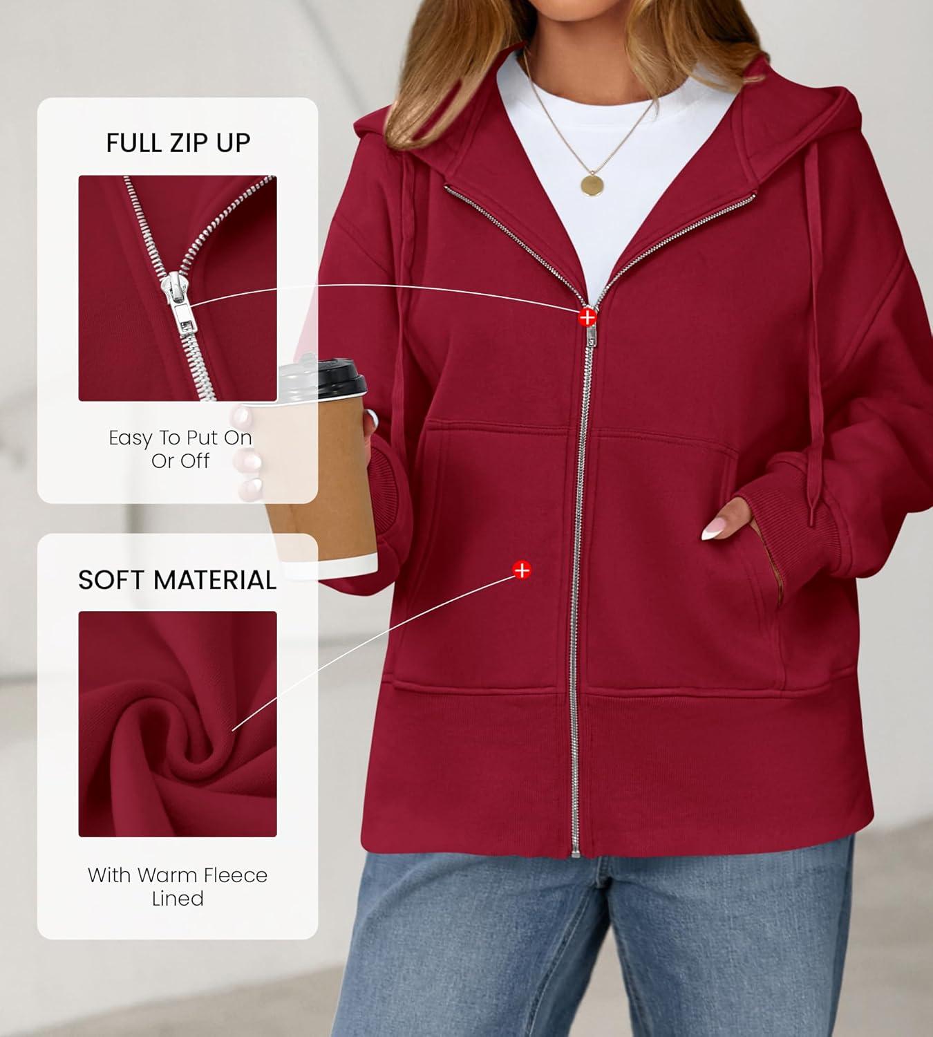 imageBTFBM Hoodies for Women Zip Up jacket Drawstring Fall Fashion 2025 Trendy Long Sleeve Sweatshirt Winter Clothing OutfitsRed
