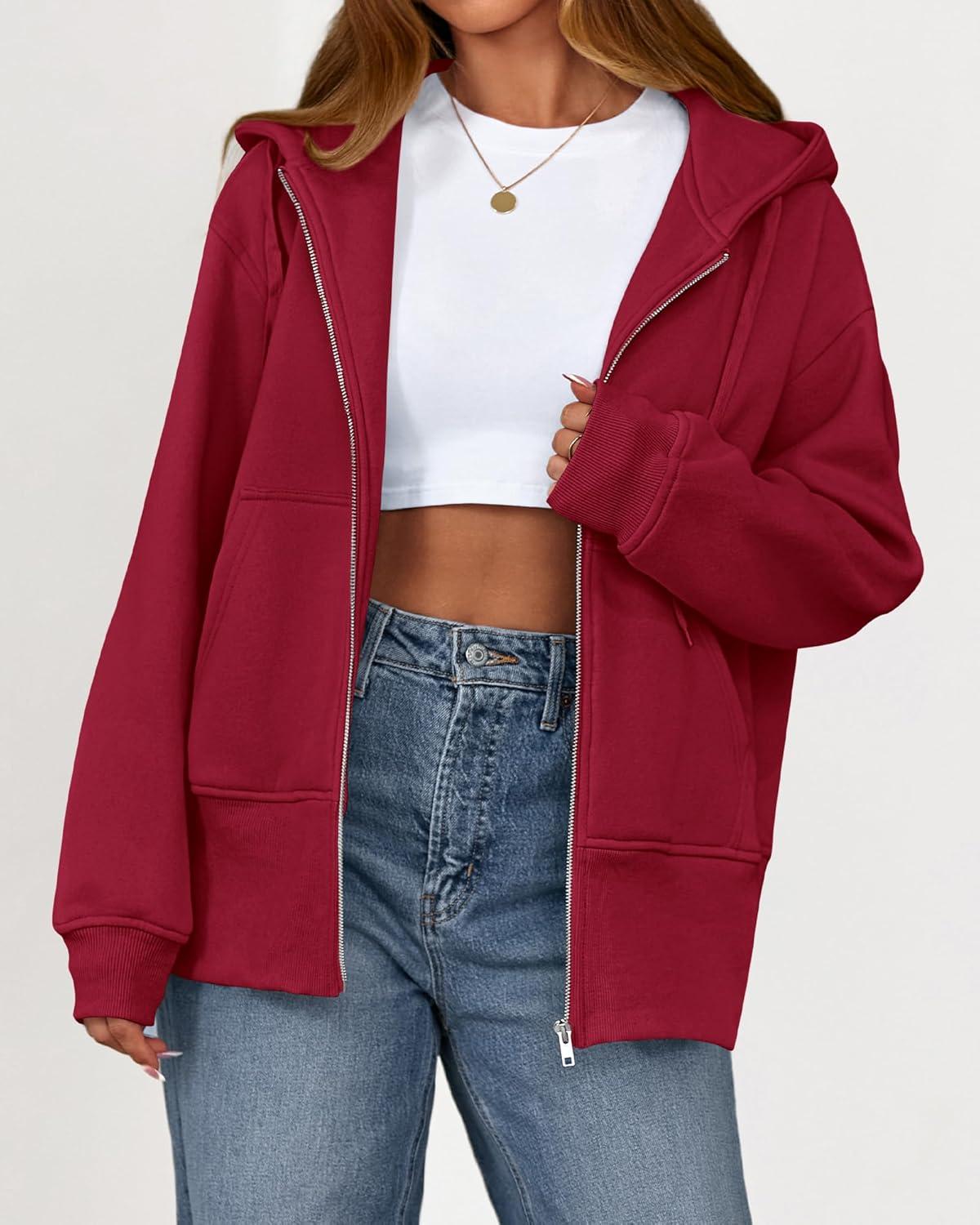imageBTFBM Hoodies for Women Zip Up jacket Drawstring Fall Fashion 2025 Trendy Long Sleeve Sweatshirt Winter Clothing OutfitsRed