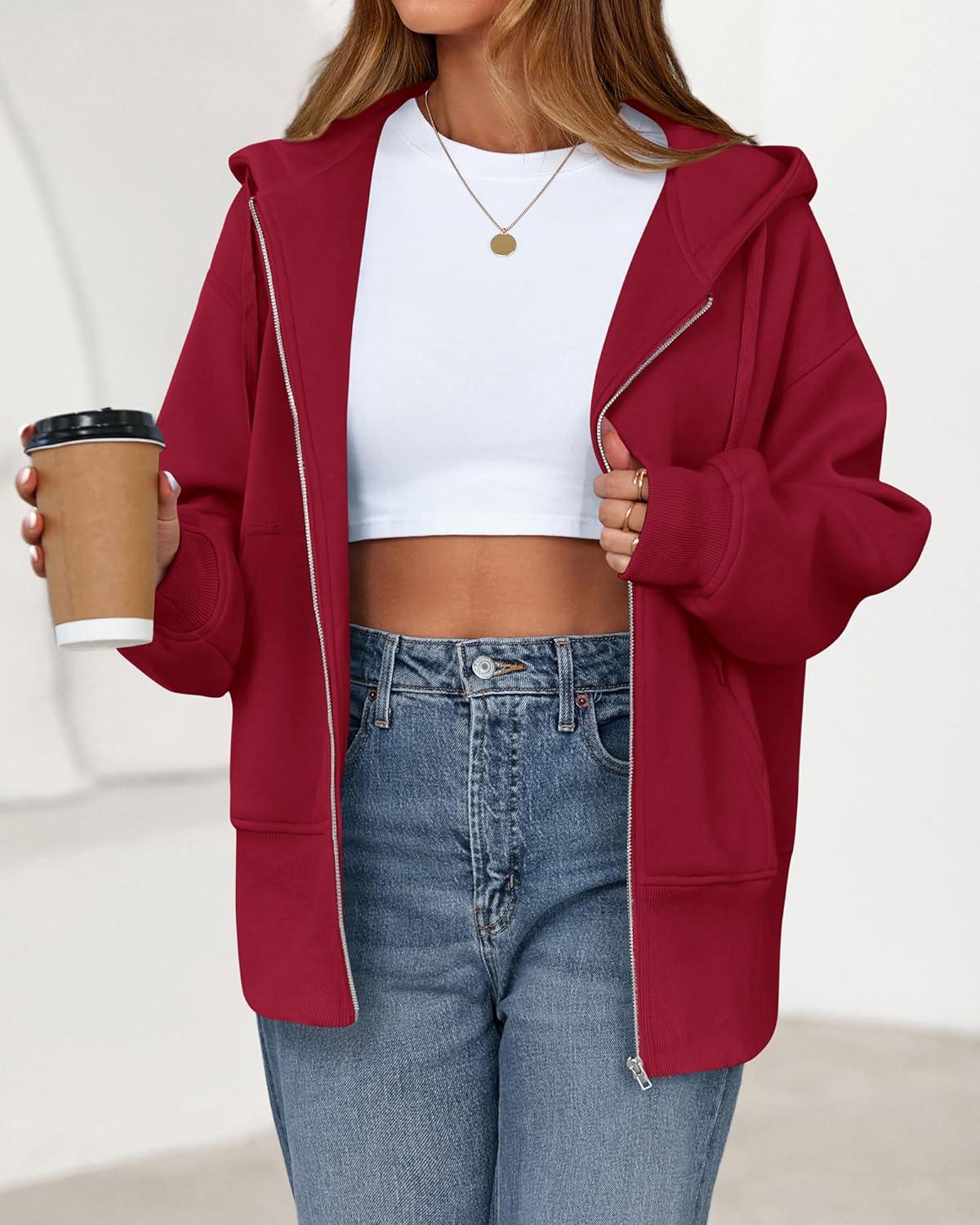 imageBTFBM Hoodies for Women Zip Up jacket Drawstring Fall Fashion 2025 Trendy Long Sleeve Sweatshirt Winter Clothing OutfitsRed