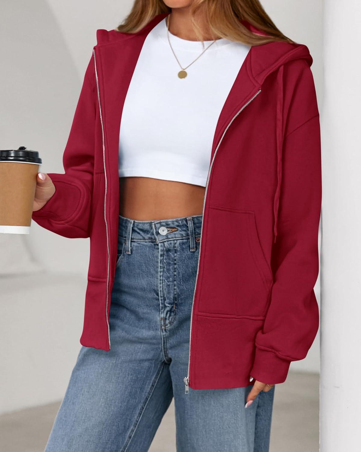 imageBTFBM Hoodies for Women Zip Up jacket Drawstring Fall Fashion 2025 Trendy Long Sleeve Sweatshirt Winter Clothing OutfitsRed