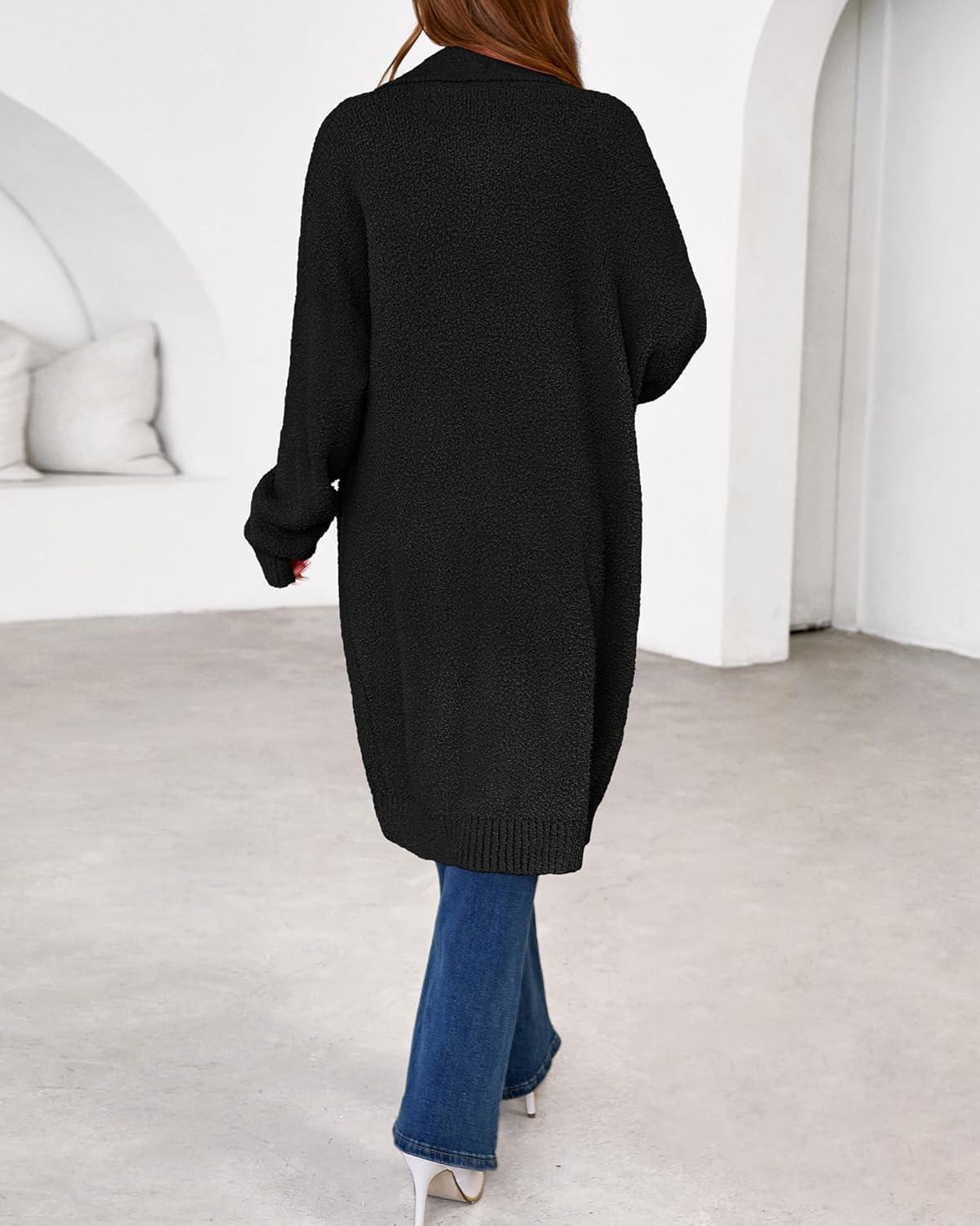imageBTFBM Long Cardigans for Women Trendy Fall 2025 Open Front Long Sleeve Oversized Sweaters Casual Knit Winter CoatsBlack
