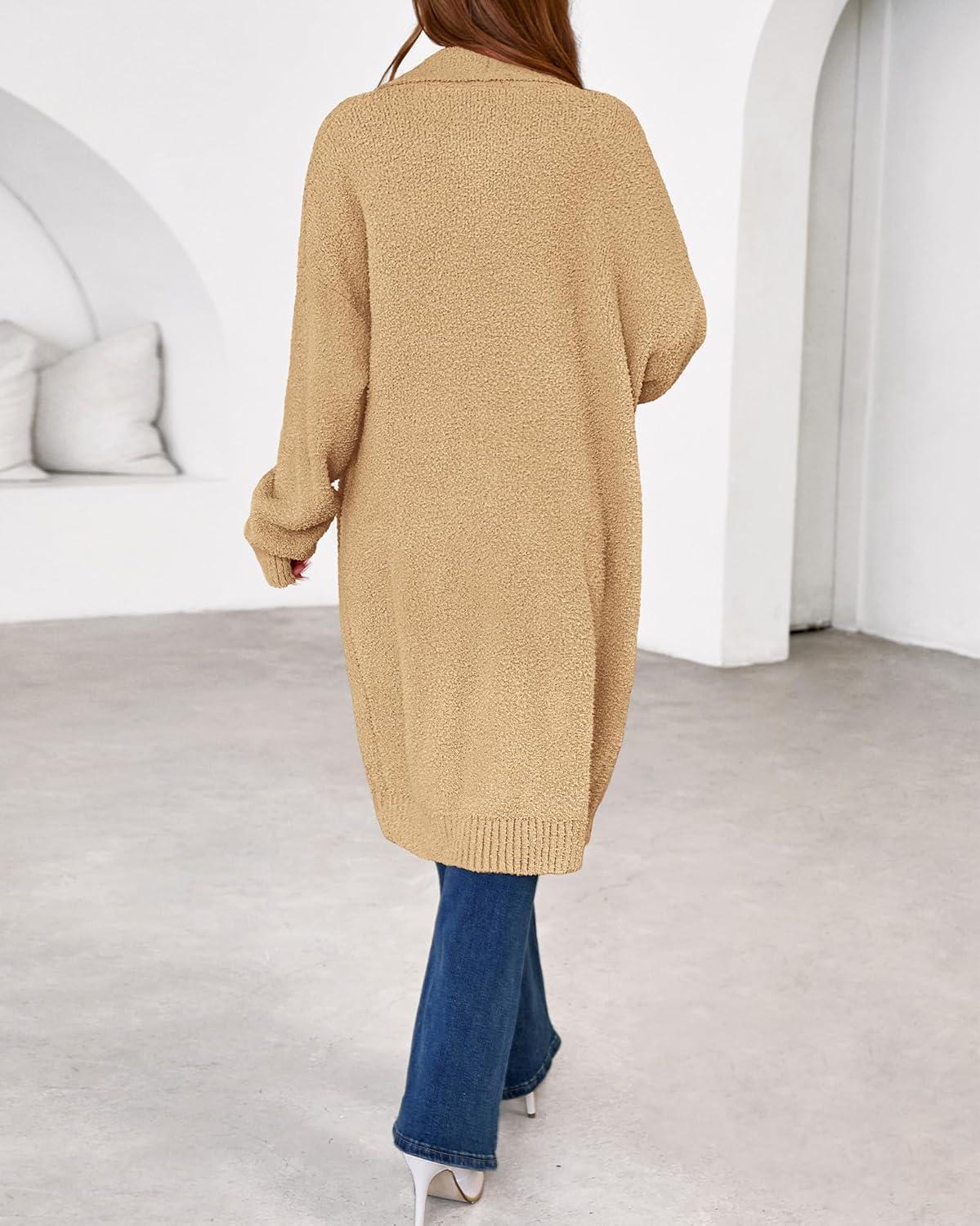 imageBTFBM Long Cardigans for Women Trendy Fall 2025 Open Front Long Sleeve Oversized Sweaters Casual Knit Winter CoatsKhaki