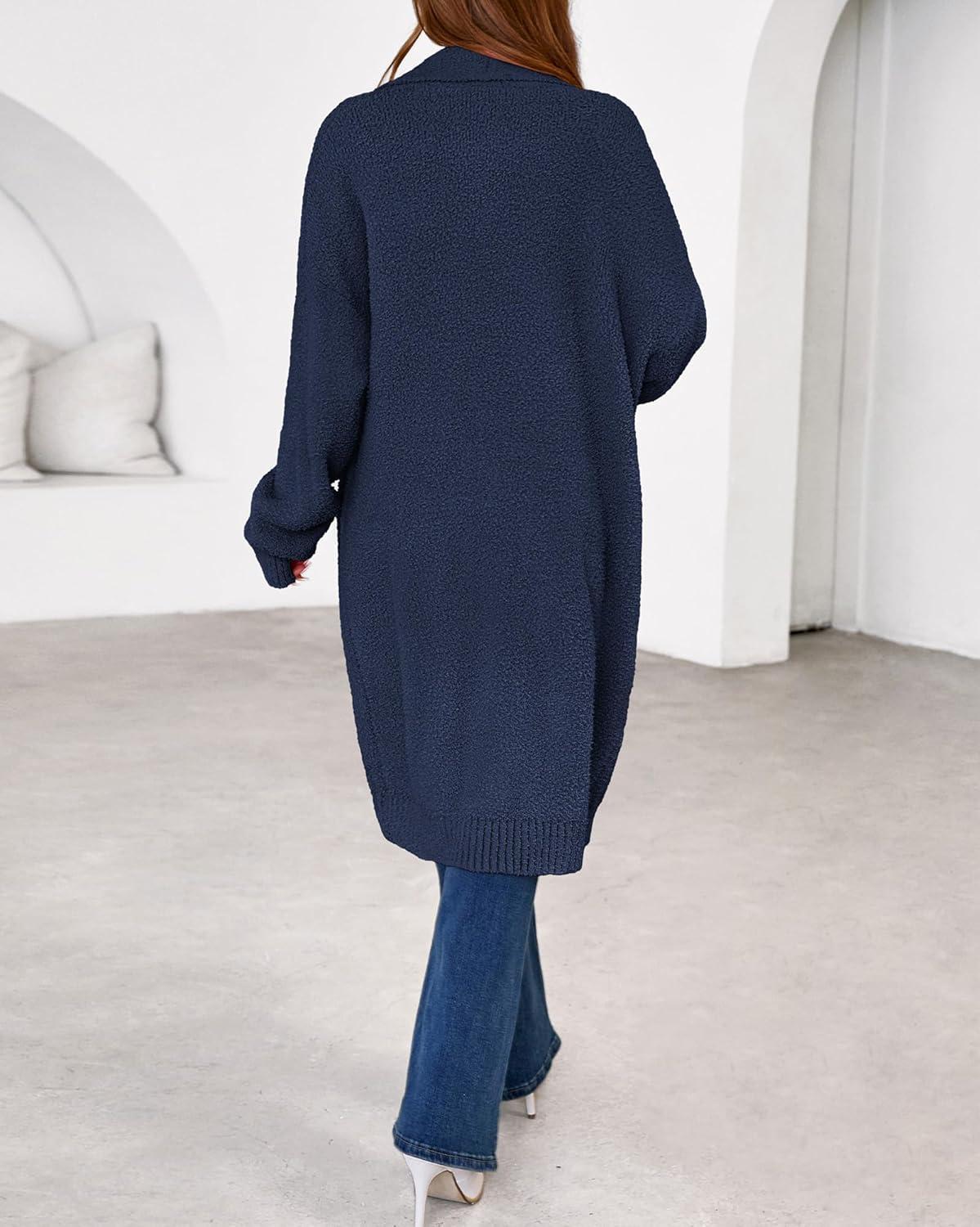 imageBTFBM Long Cardigans for Women Trendy Fall 2025 Open Front Long Sleeve Oversized Sweaters Casual Knit Winter CoatsNavy Blue