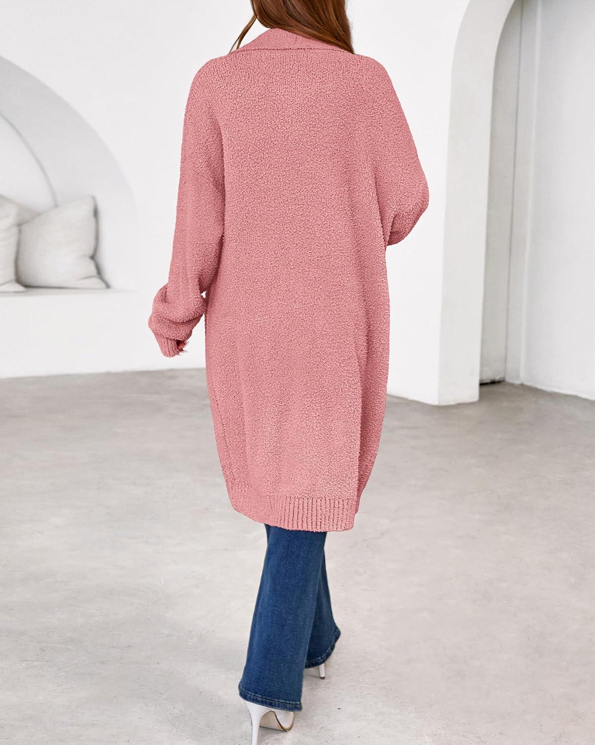 imageBTFBM Long Cardigans for Women Trendy Fall 2025 Open Front Long Sleeve Oversized Sweaters Casual Knit Winter CoatsPink