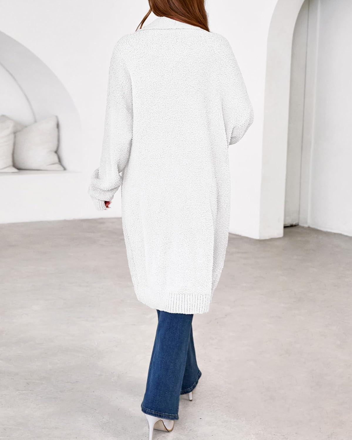 imageBTFBM Long Cardigans for Women Trendy Fall 2025 Open Front Long Sleeve Oversized Sweaters Casual Knit Winter CoatsWhite