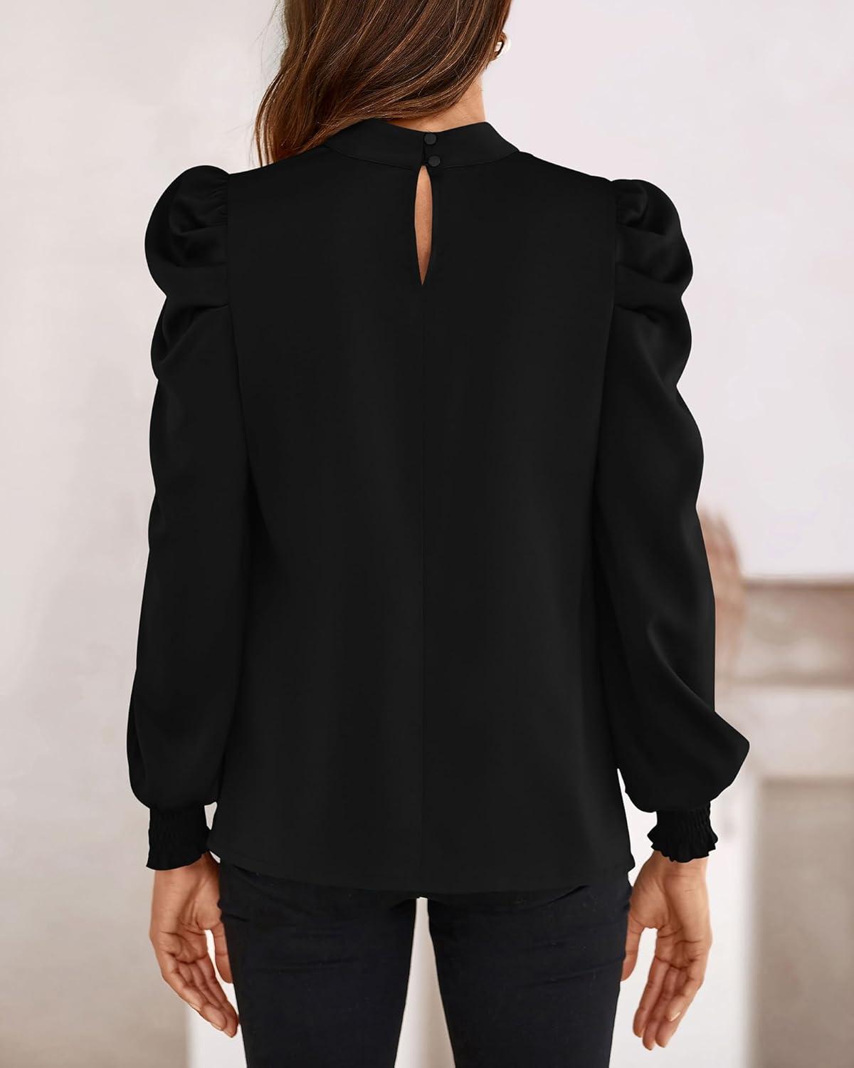 imageBTFBM Mock Neck Long Sleeve Blouses for Women Dressy Casual Business Work Shirts 2025 Spring Fall Clothes Satin TopsBlack