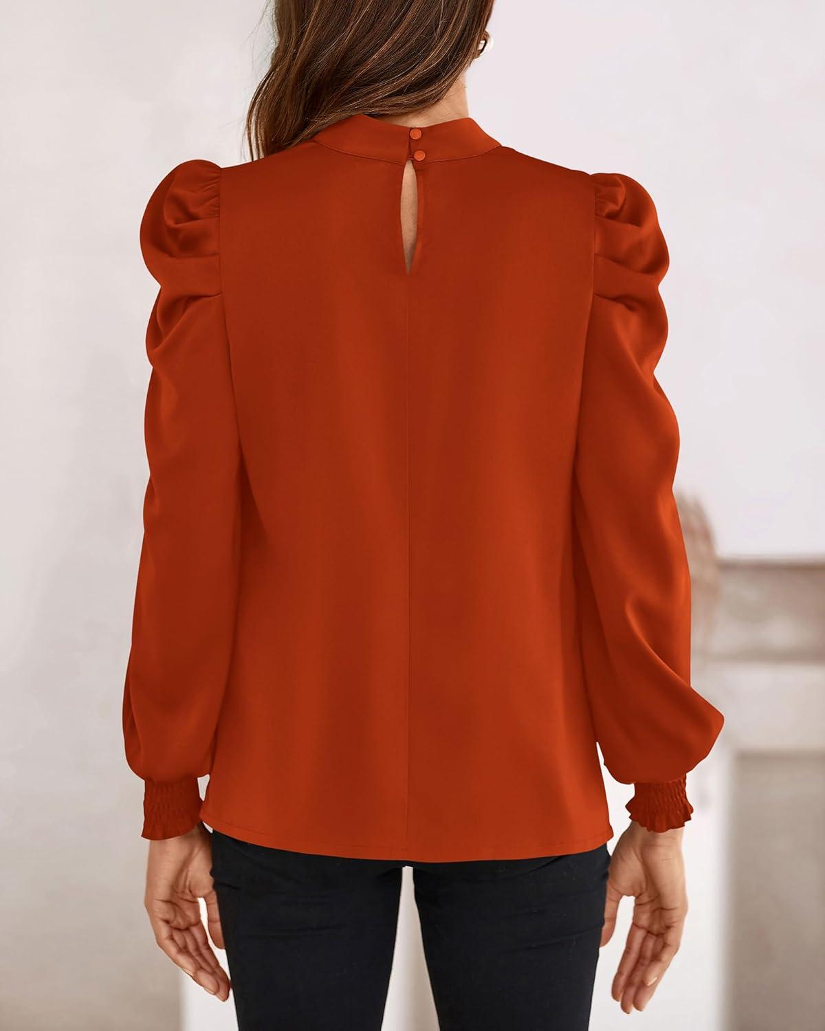 imageBTFBM Mock Neck Long Sleeve Blouses for Women Dressy Casual Business Work Shirts 2025 Spring Fall Clothes Satin TopsBrick Red