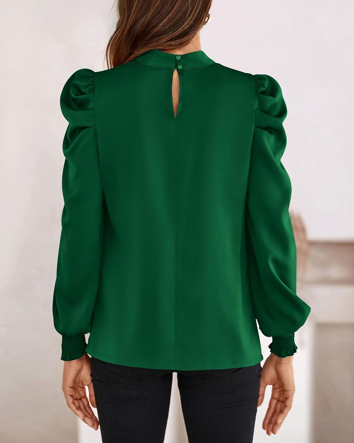 imageBTFBM Mock Neck Long Sleeve Blouses for Women Dressy Casual Business Work Shirts 2025 Spring Fall Clothes Satin TopsDark Green