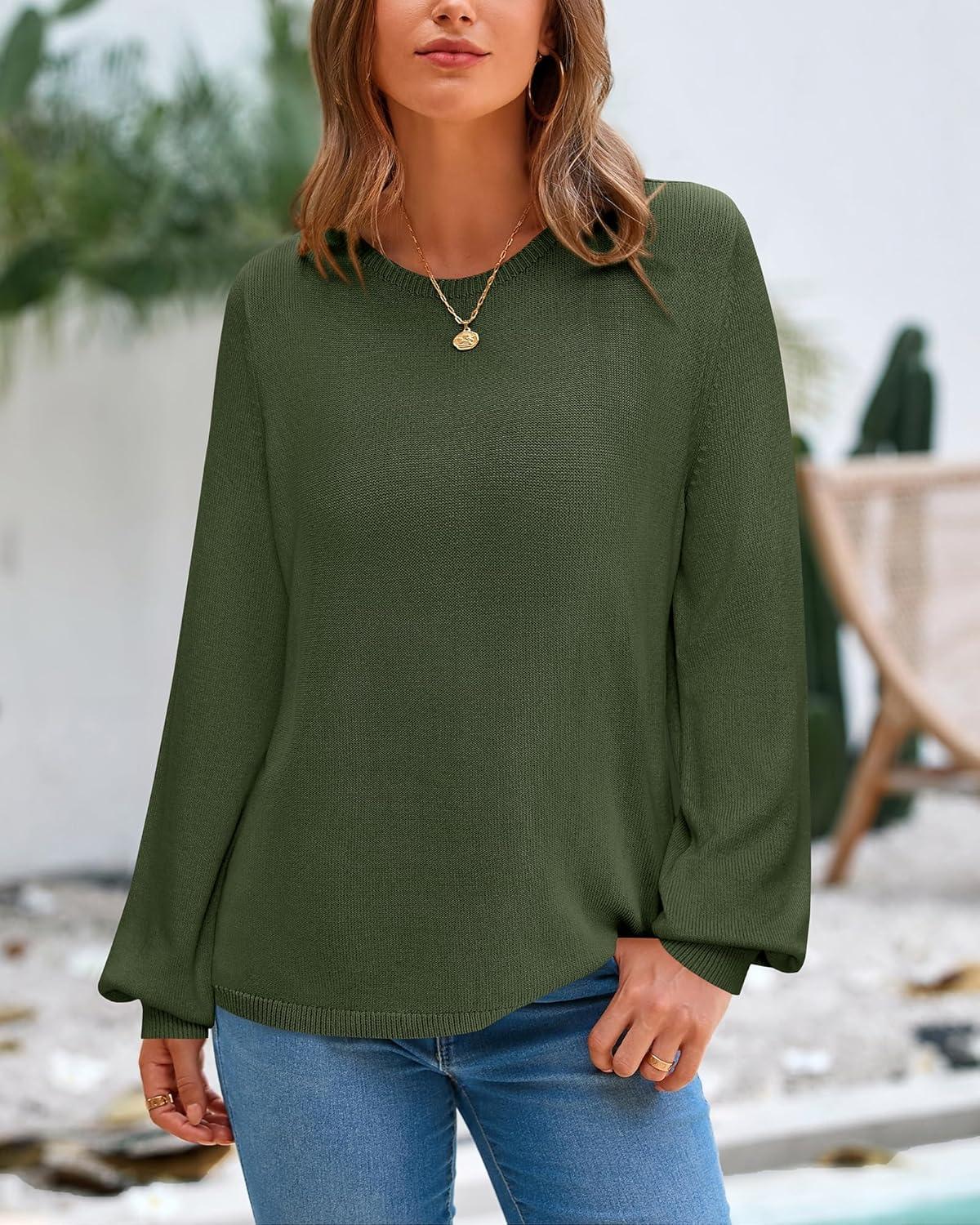 imageBTFBM Sweaters for Women 2025 Early Fall Fashion Crewneck Long Sleeve Ribbed Knit Oversized Pullover Casual Loose TopsArmy Green