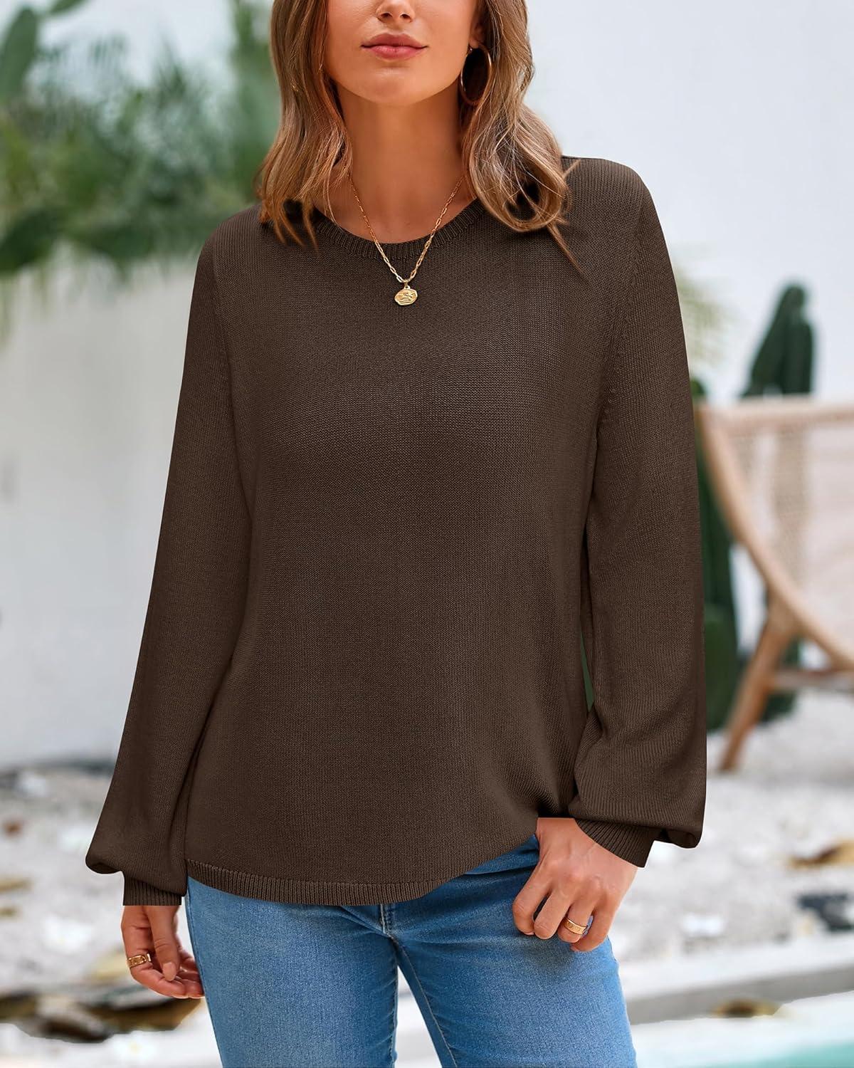 imageBTFBM Sweaters for Women 2025 Early Fall Fashion Crewneck Long Sleeve Ribbed Knit Oversized Pullover Casual Loose TopsBrown