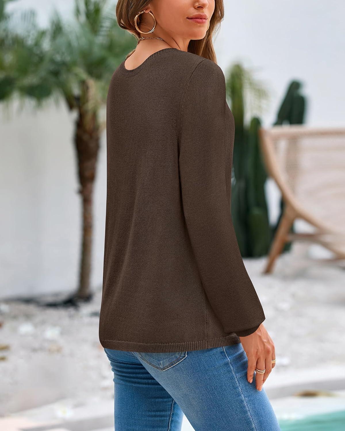 imageBTFBM Sweaters for Women 2025 Early Fall Fashion Crewneck Long Sleeve Ribbed Knit Oversized Pullover Casual Loose TopsBrown