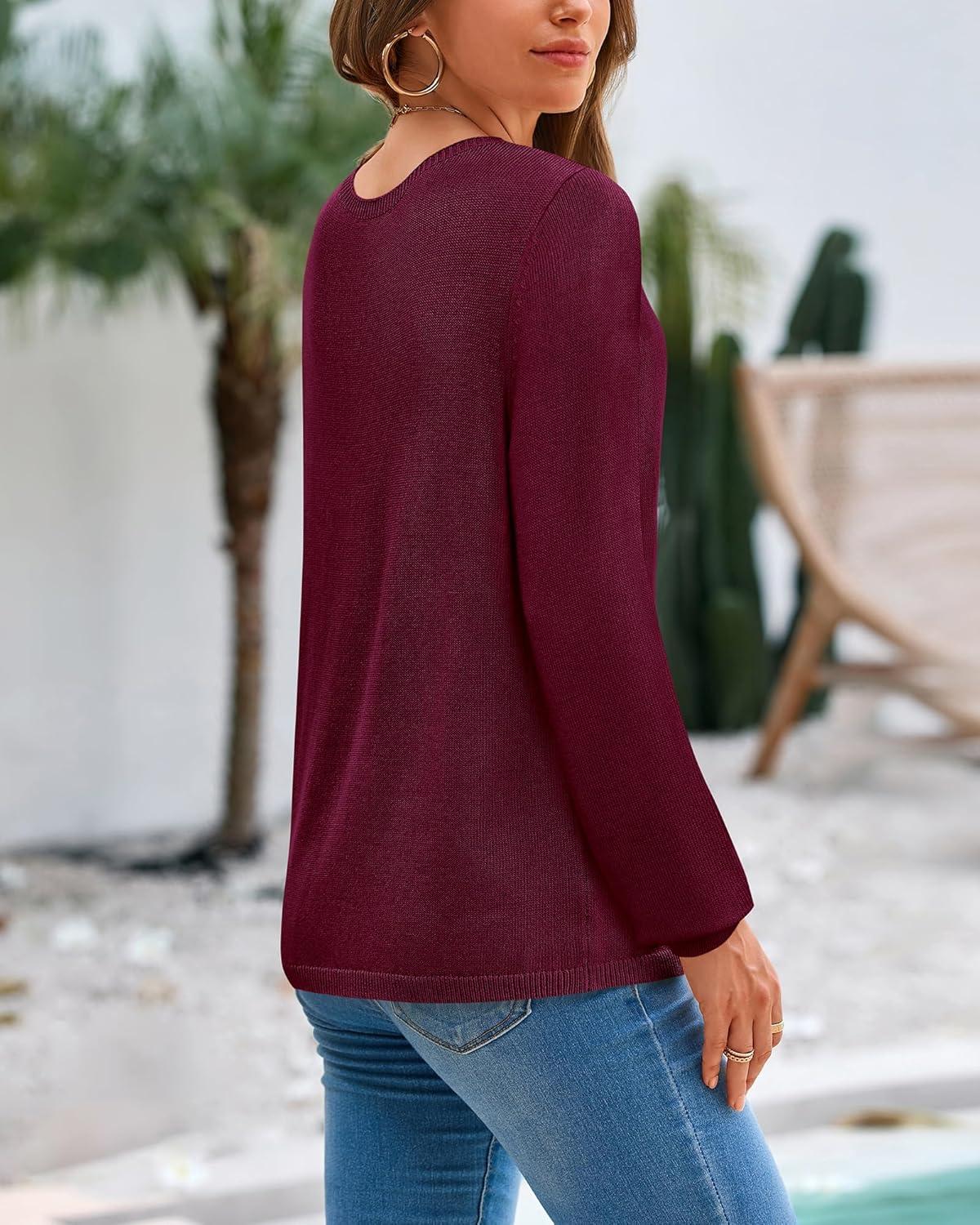 imageBTFBM Sweaters for Women 2025 Early Fall Fashion Crewneck Long Sleeve Ribbed Knit Oversized Pullover Casual Loose TopsBurgundy