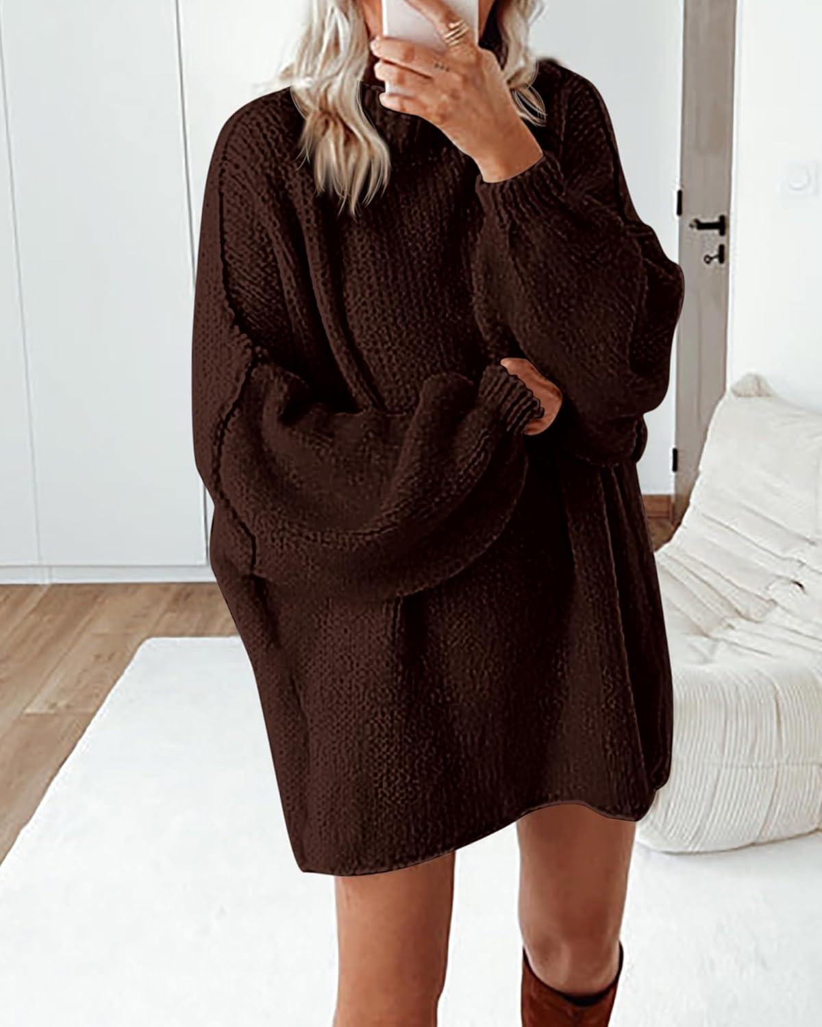 imageBTFBM Sweaters for Women Fall 2025 Long Sleeve Mock Neck Cable Knit Oversized Sweater Pullover Tops Thick Winter ClothesBrown