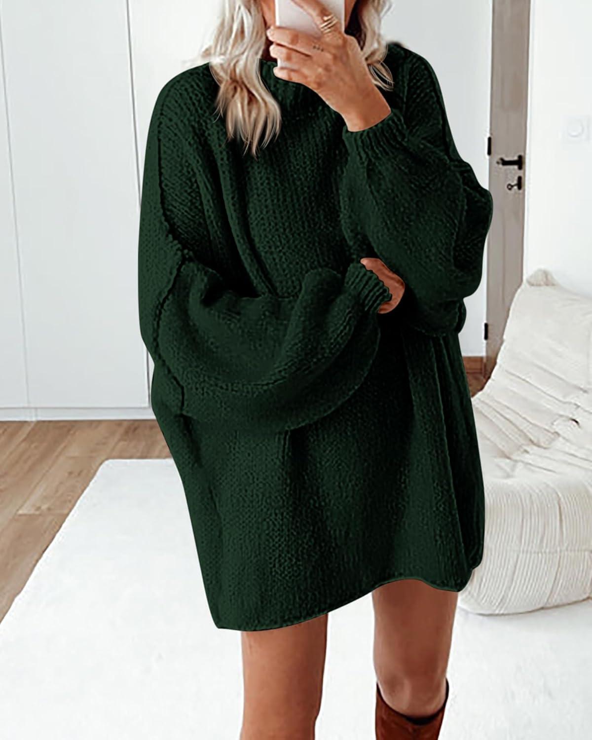 imageBTFBM Sweaters for Women Fall 2025 Long Sleeve Mock Neck Cable Knit Oversized Sweater Pullover Tops Thick Winter ClothesDark Green