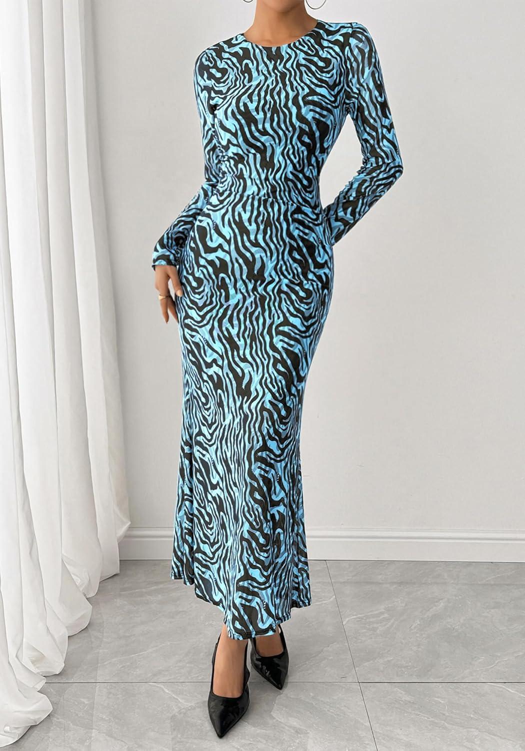 imageBTFBM Wedding Guest Dresses for Women Fall Fashion 2025 Bodycon Long Sleeve Boho Mesh Party Cocktail Floral Maxi DressFloral Blue Black