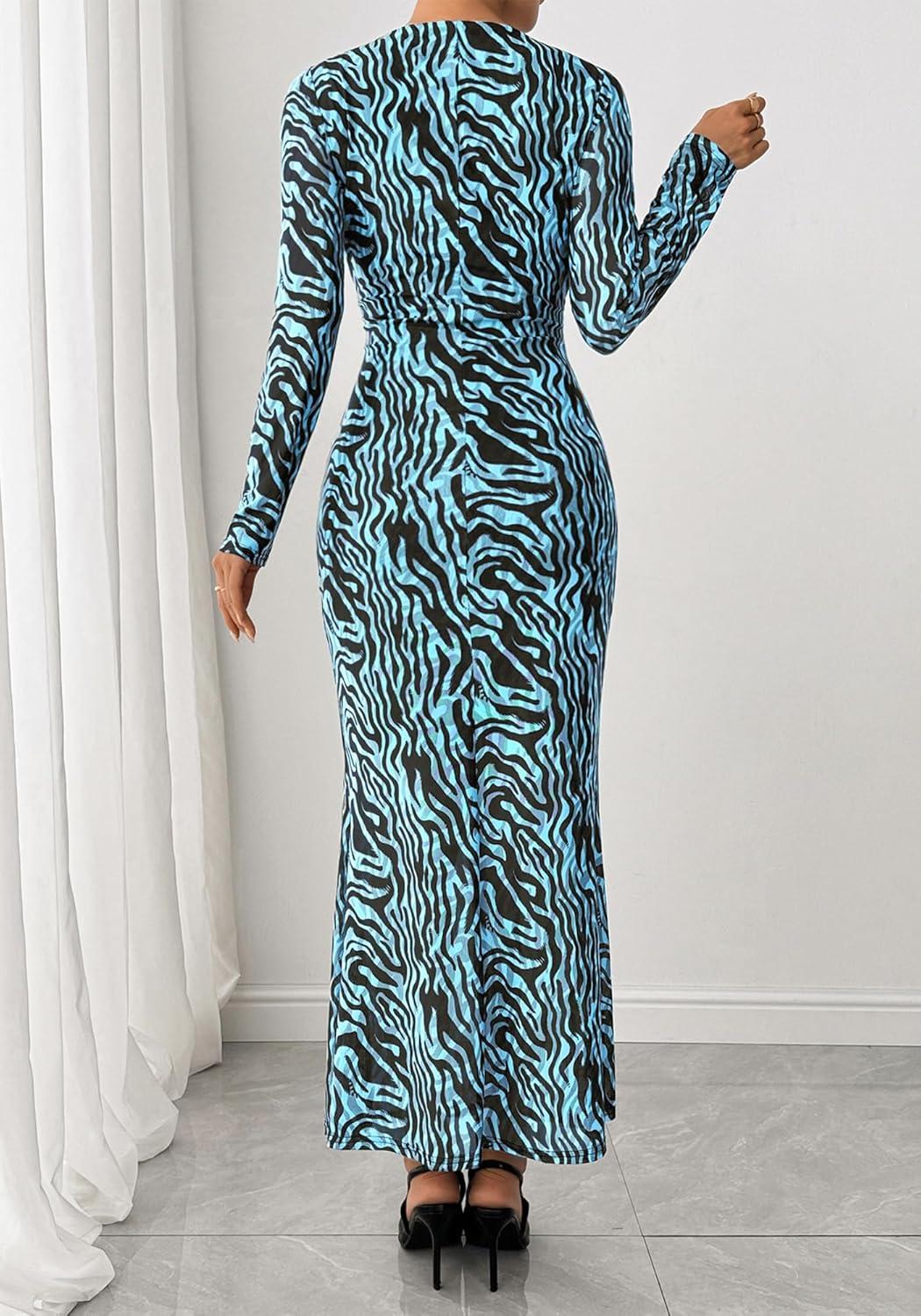 imageBTFBM Wedding Guest Dresses for Women Fall Fashion 2025 Bodycon Long Sleeve Boho Mesh Party Cocktail Floral Maxi DressFloral Blue Black